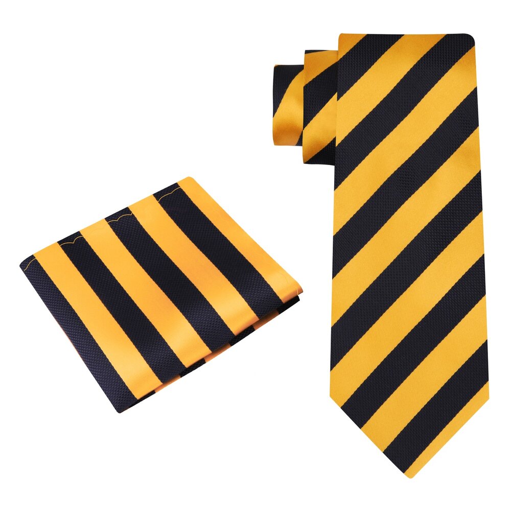 Alt view: Black, Yellow Gold Stripe Tie and Pocket Square