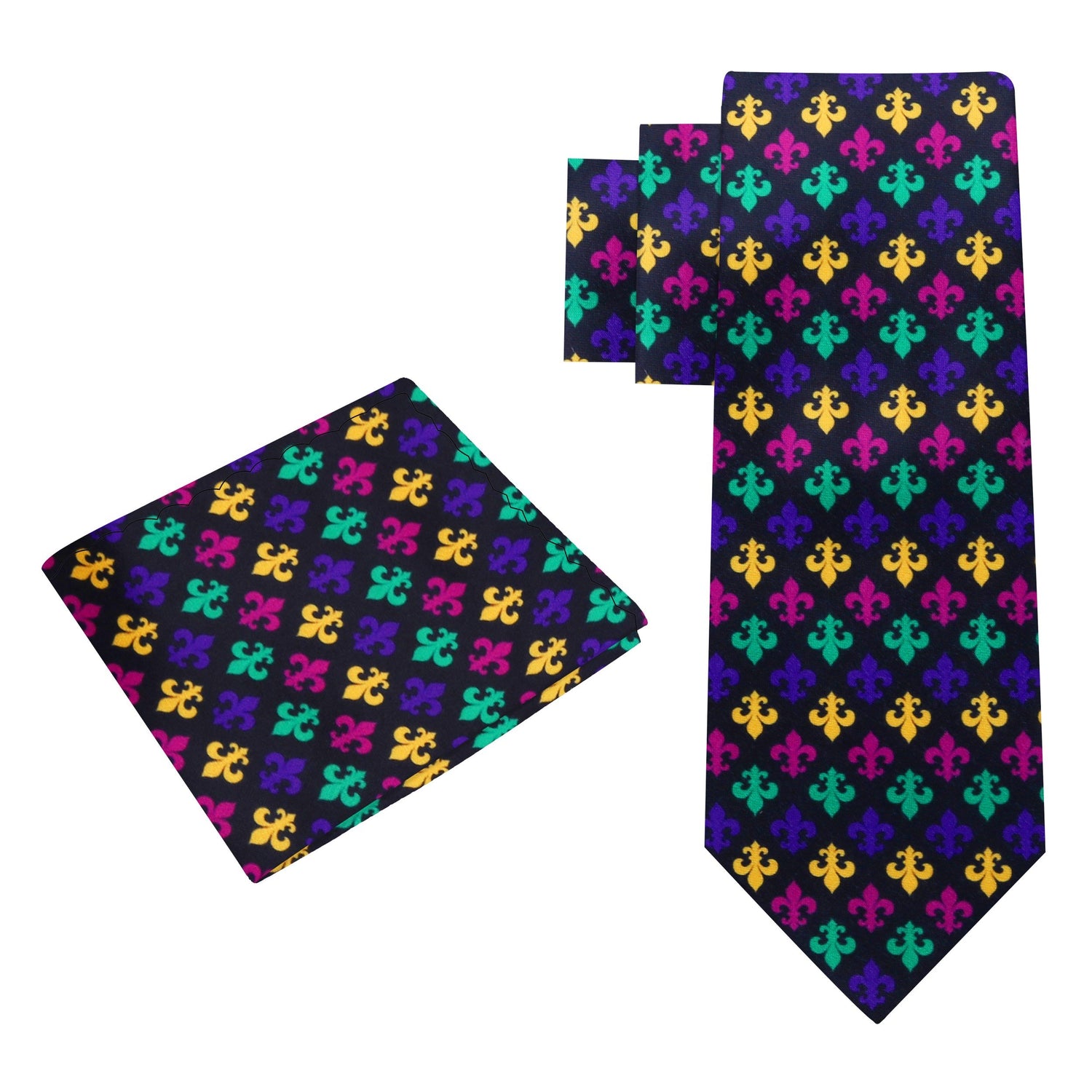Alt View: Multi Color Fleur De Lis Tie and Square