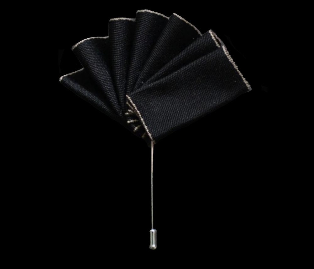 A Black with Grey Edges Pocket Square Lapel Pin||Black with Grey Edges