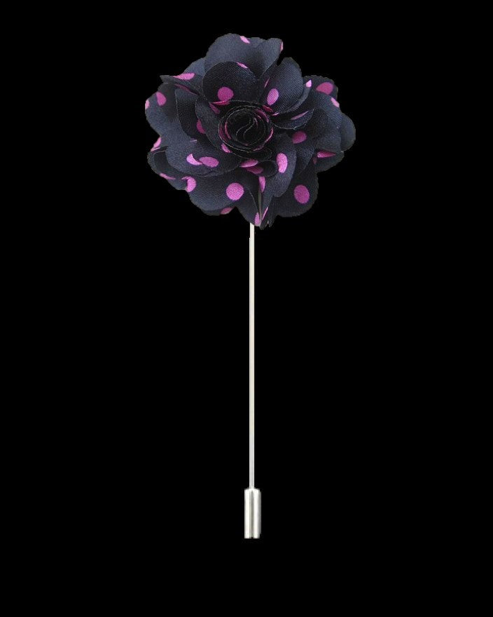 A Black, pink Polka Dot Lapel Flower||Black, Hot Pink