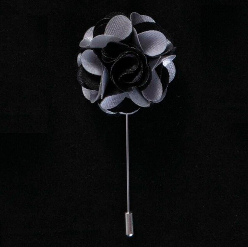 Black Silver Flower Lapel Pin||Black, Silver