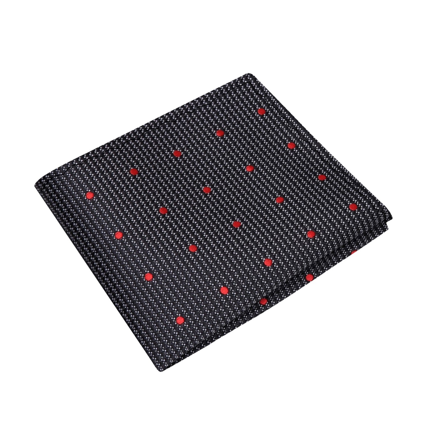 A Black with Red Polka Dot Pattern Silk Pocket Square
