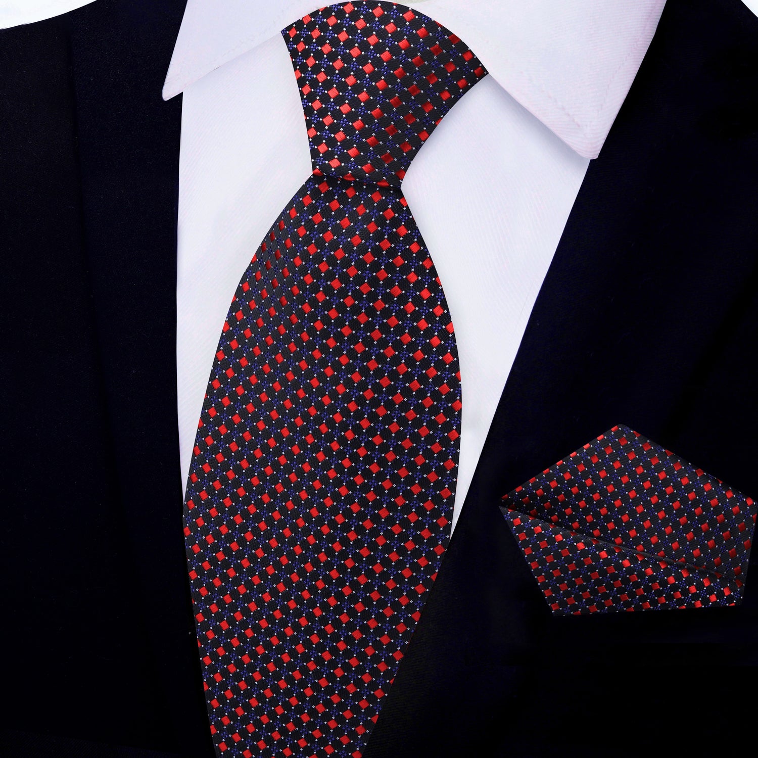 Black, Red and Purple Check Tie and Pocket Square