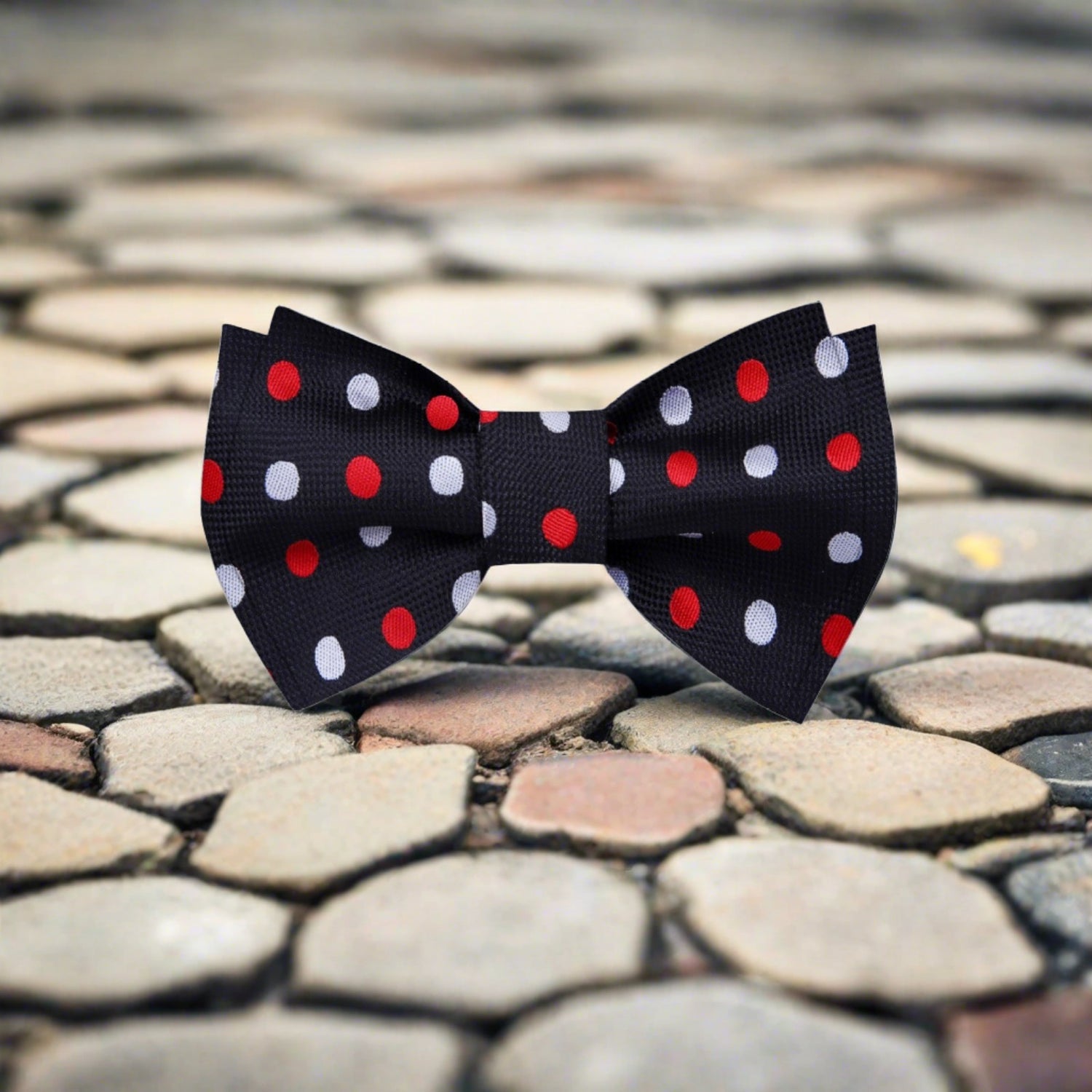 Black, White, Red Polka Bow Tie