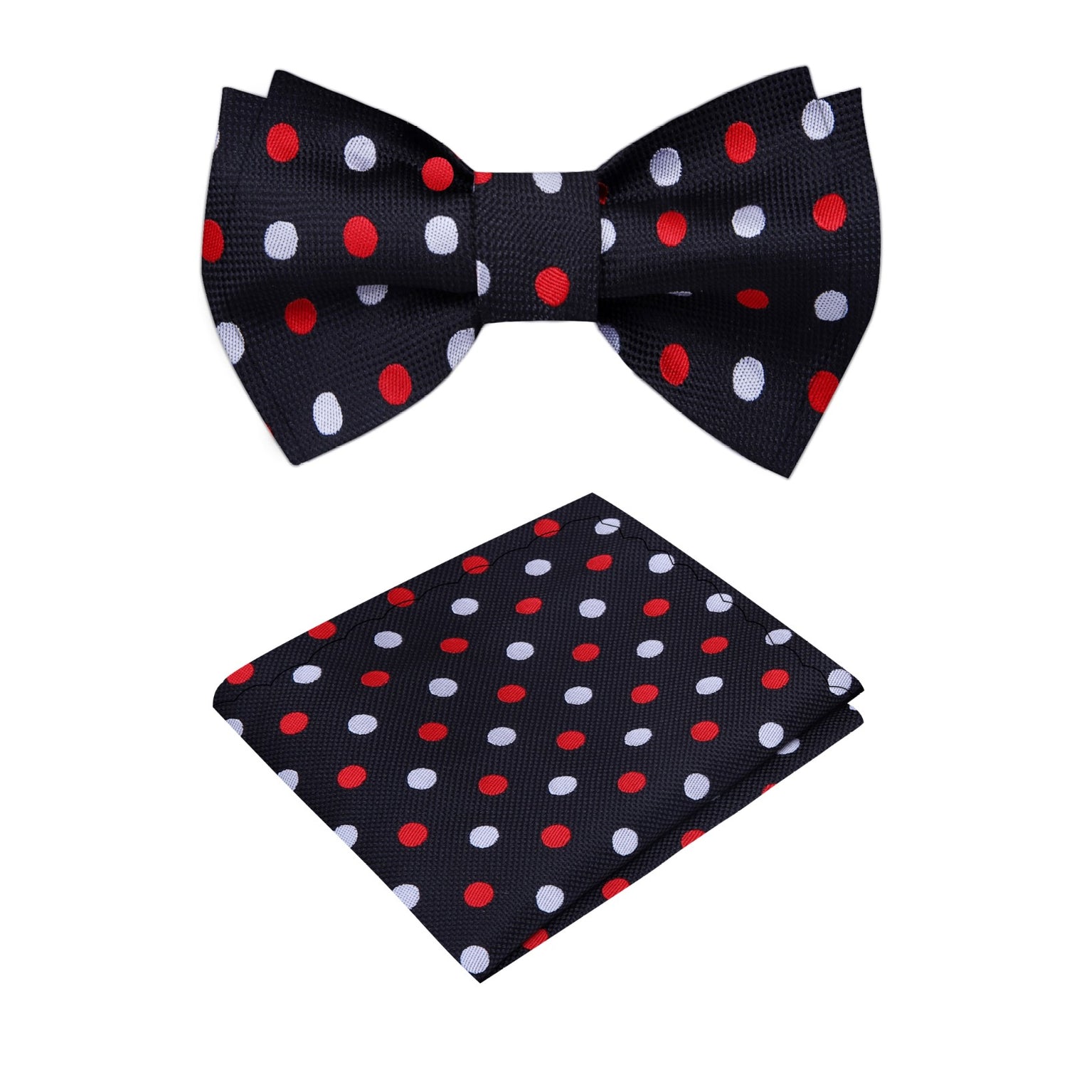 Black, White, Red Polka Bow Tie and Pocket Square