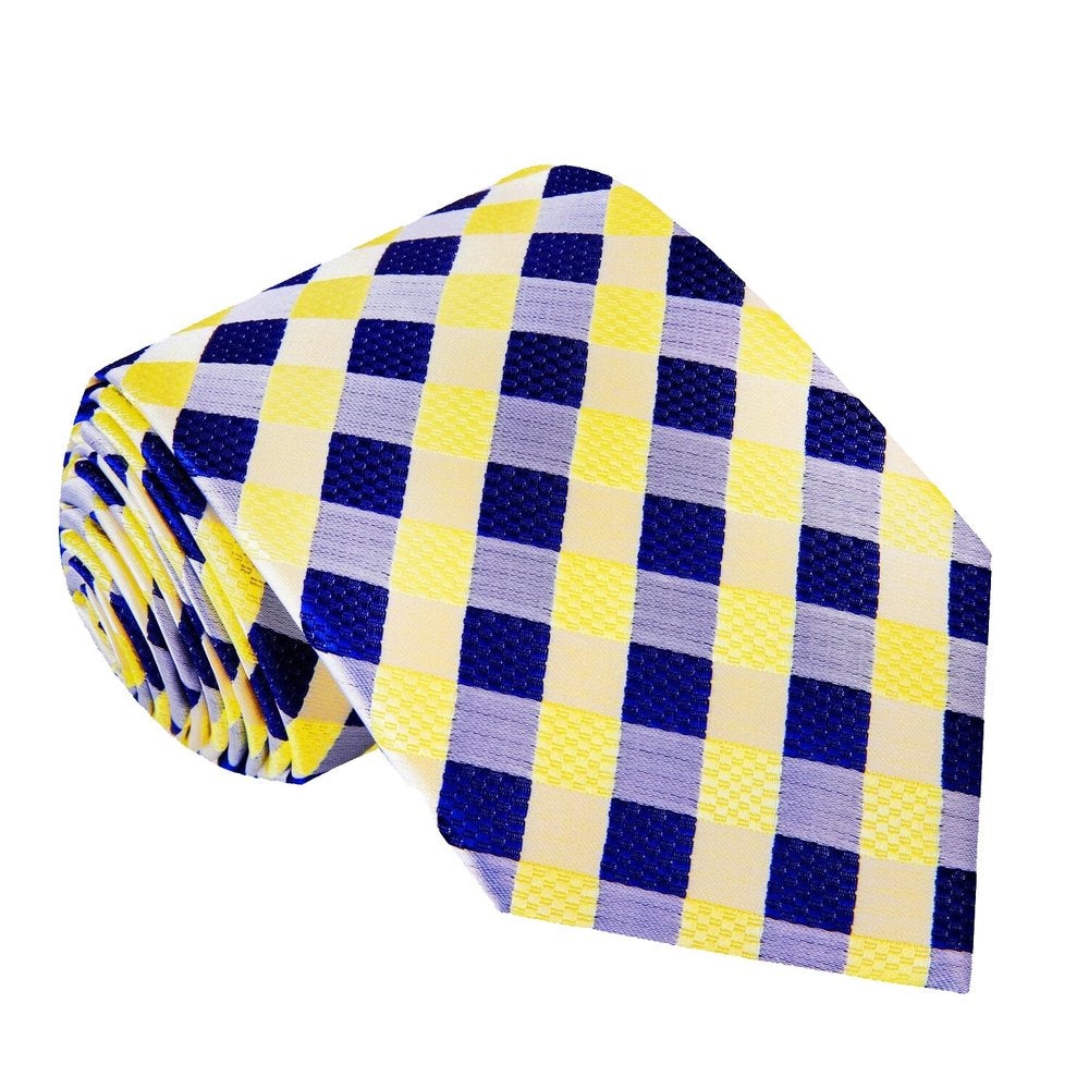 A Yellow, Blue Check Pattern Silk Necktie