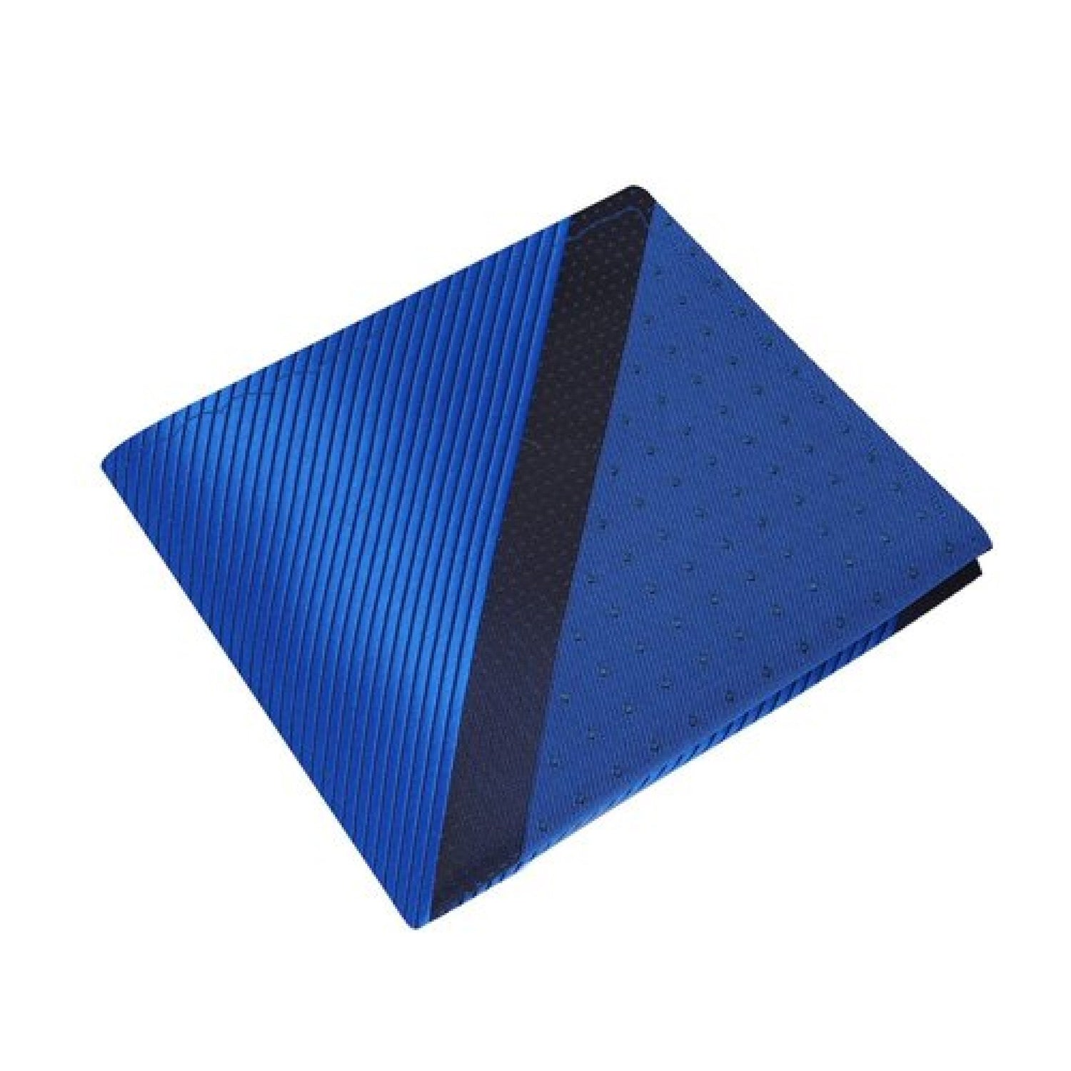 A Blue Color Stripe with Subtle Check and Stripe Texture Pattern Silk Pocket Square