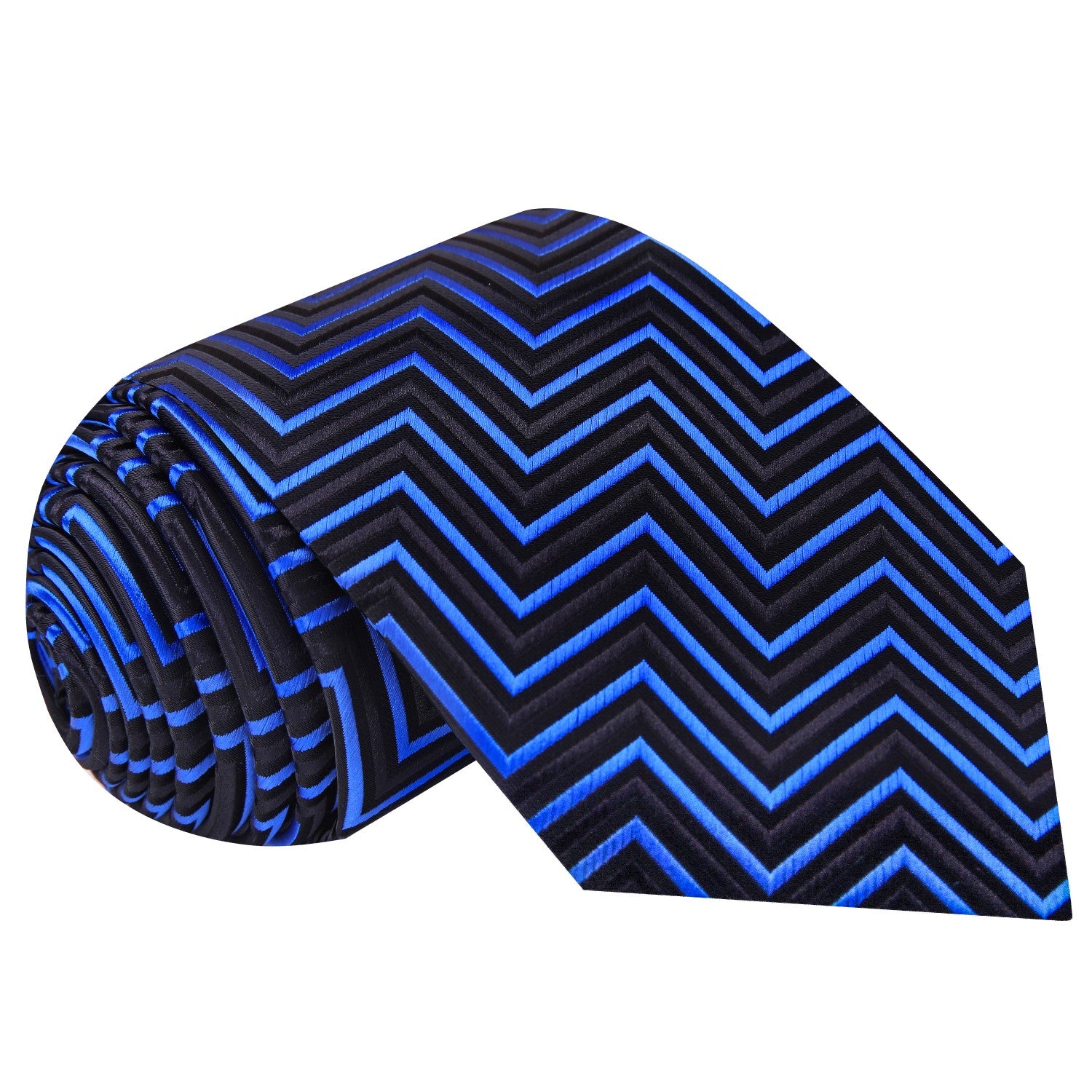 A Blue, Black Geometric Pattern Silk Necktie  