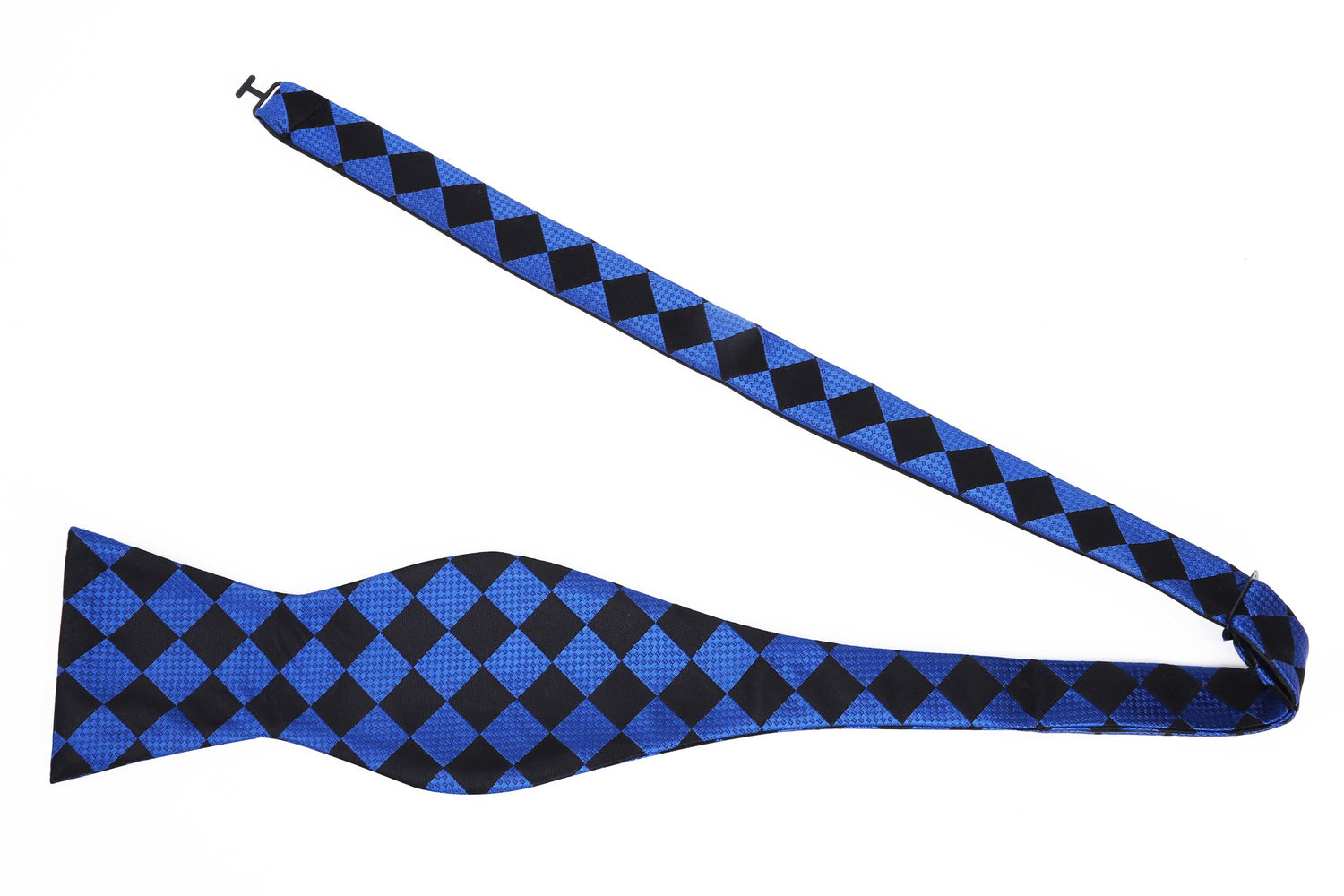 Untied: A Blue, Black Geometric Diamonds Pattern Silk Self Tie Bow Tie