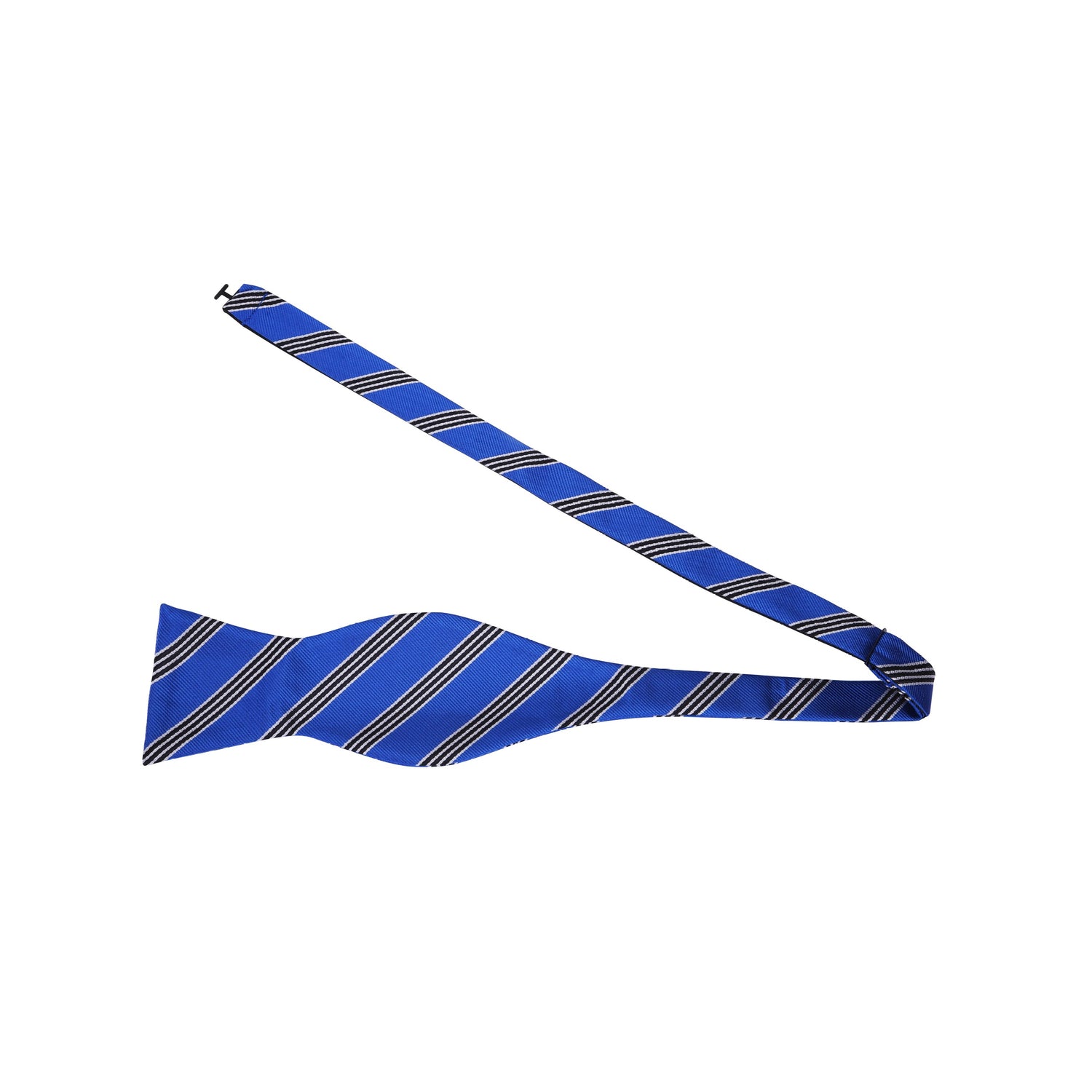  Blue, Black, White Stripe Pattern Silk Self Tie Bow Tie Untied