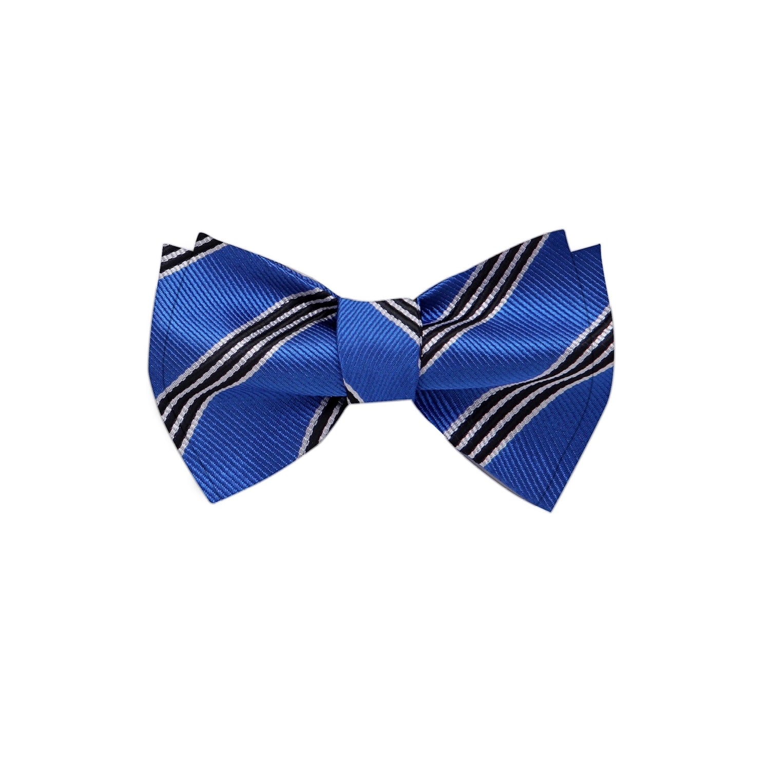 Blue, Black, White Stripe Pattern Silk Self Tie Bow Tie,