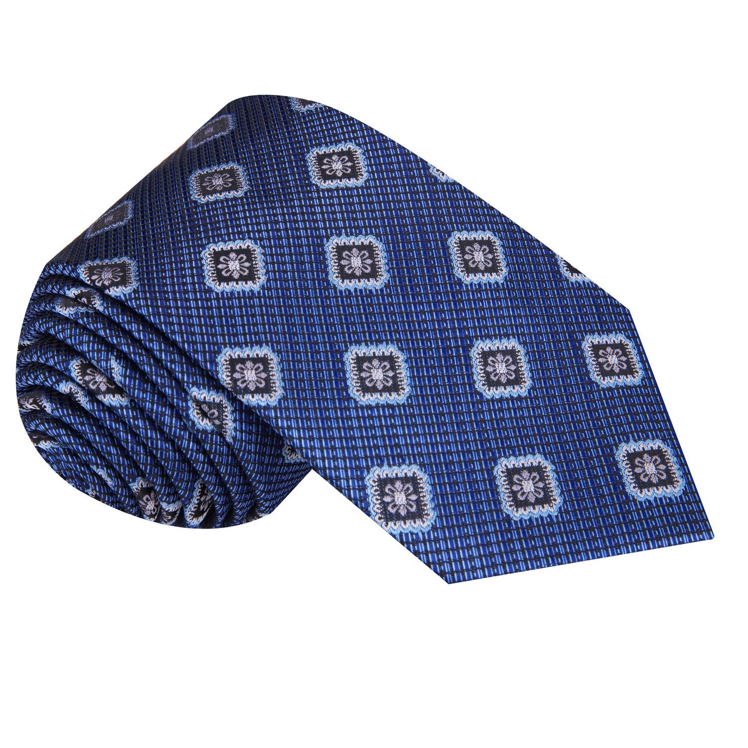 Blue, Black Geometric Medallion Tie