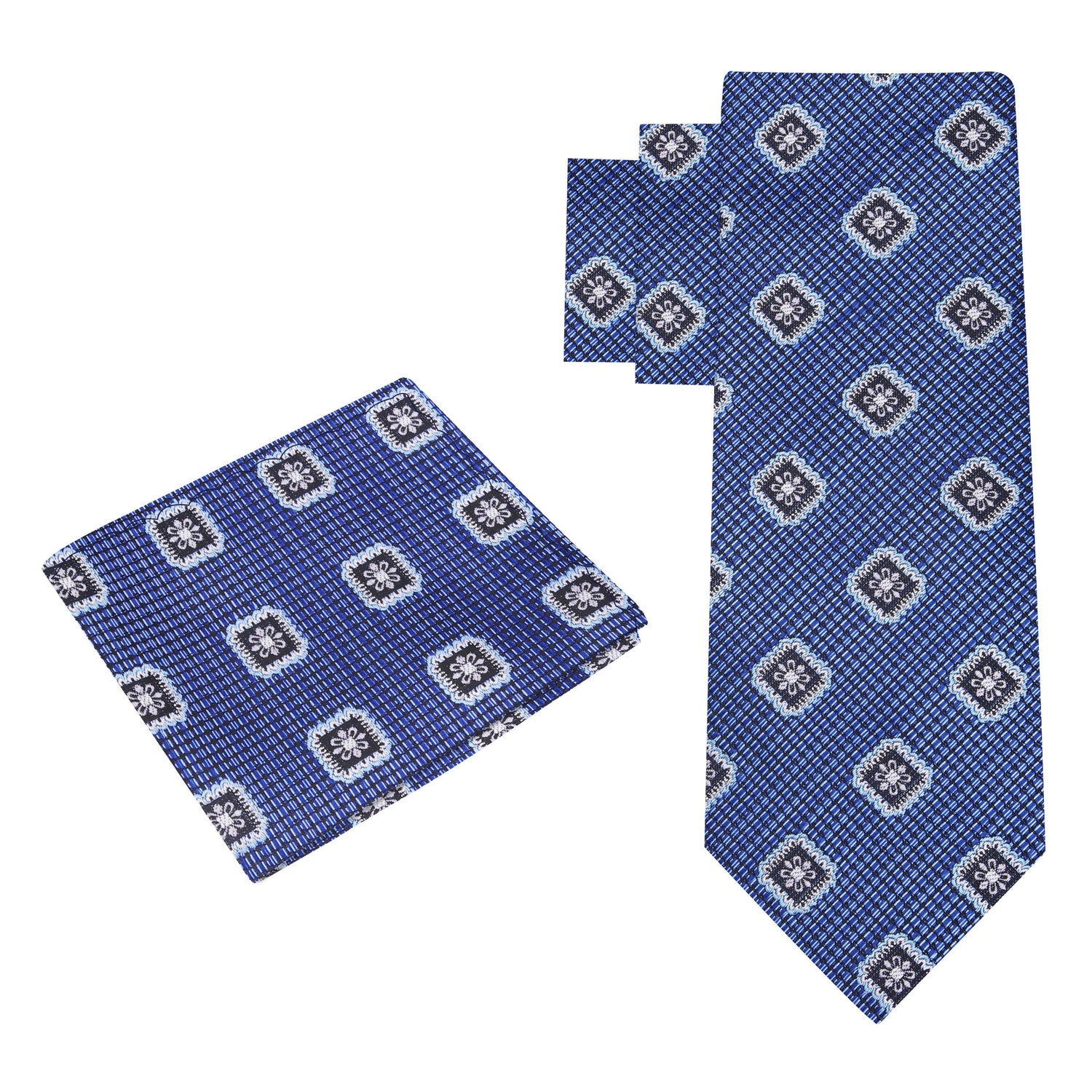 Alt View: Blue Geometric Medallion Tie and Pocket Square