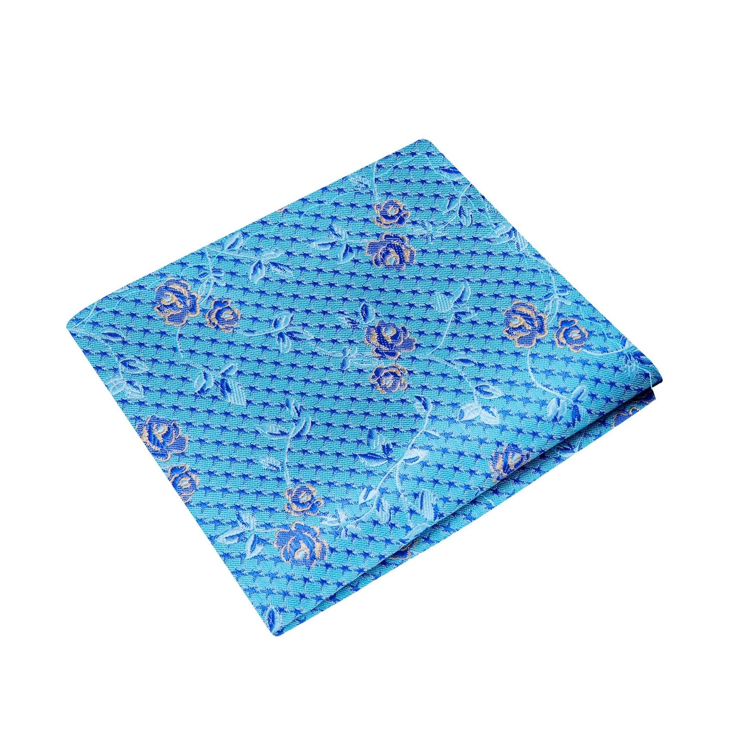 A Light Blue Intricate Vine with Floral Pattern Silk Pocket Square
