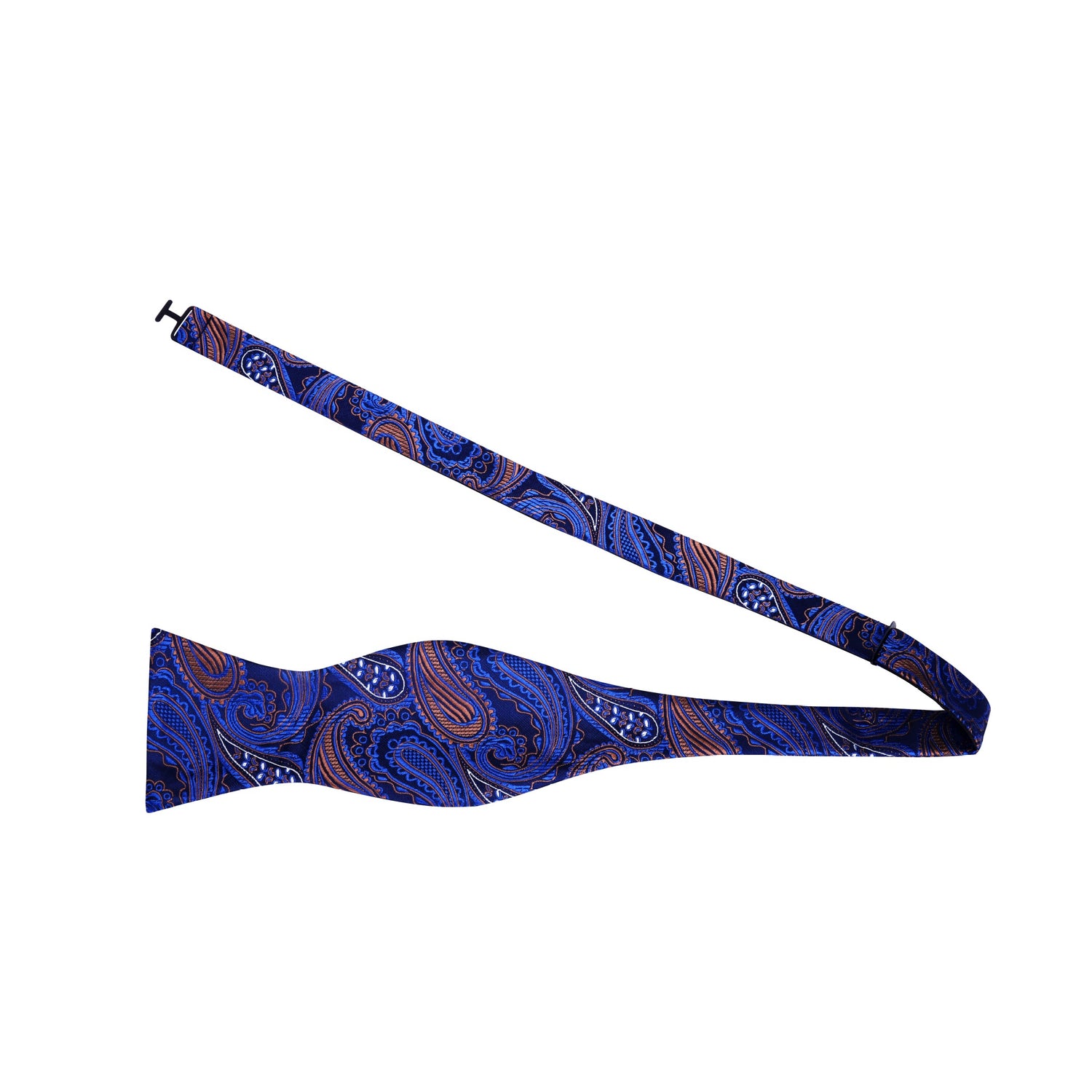 Blue Brown Gold Paisley Bow Tie Untied