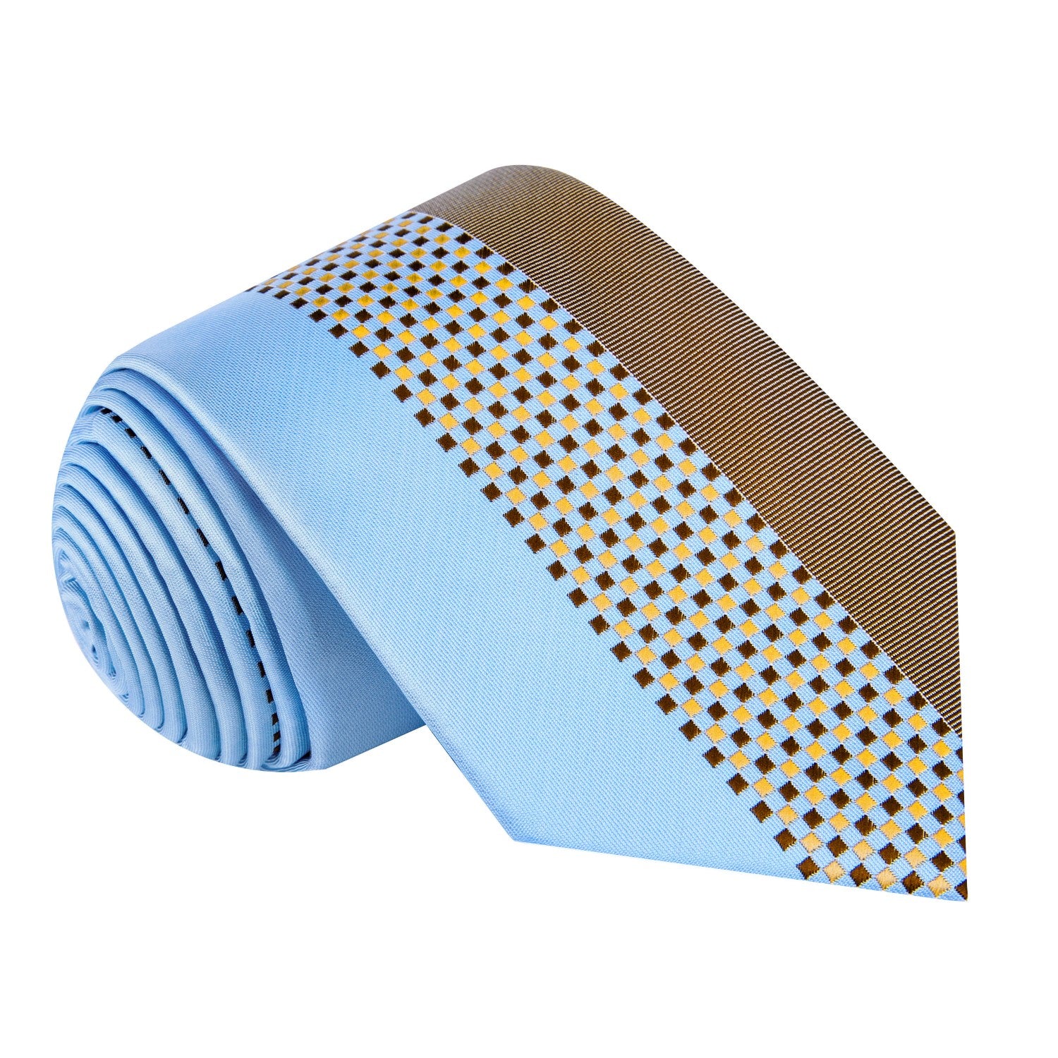 A Light Blue and Light Brown Abstract Shaped Pattern Silk Necktie  