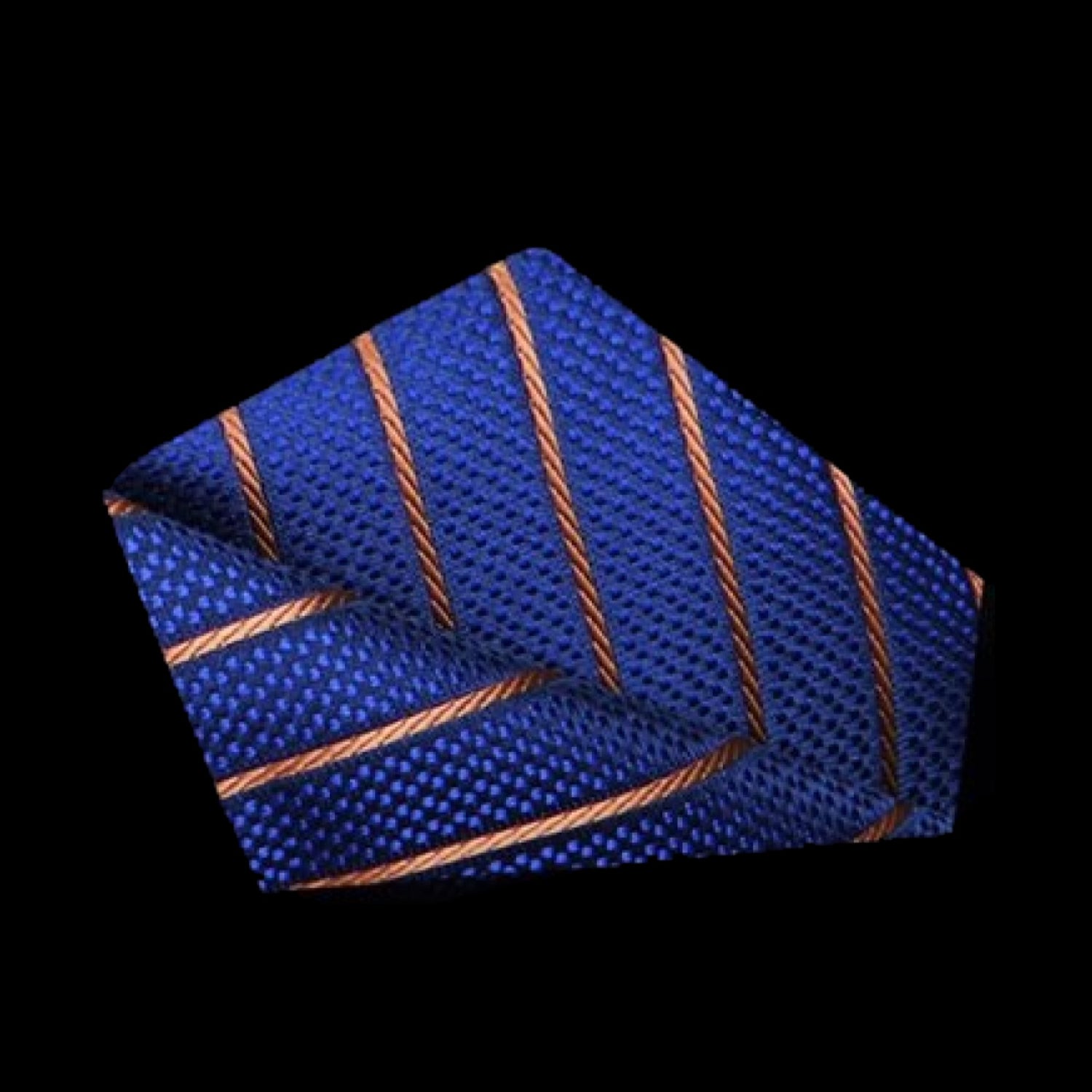 View 2: A Blue, Brown Stripe Pattern Silk Pocket Square