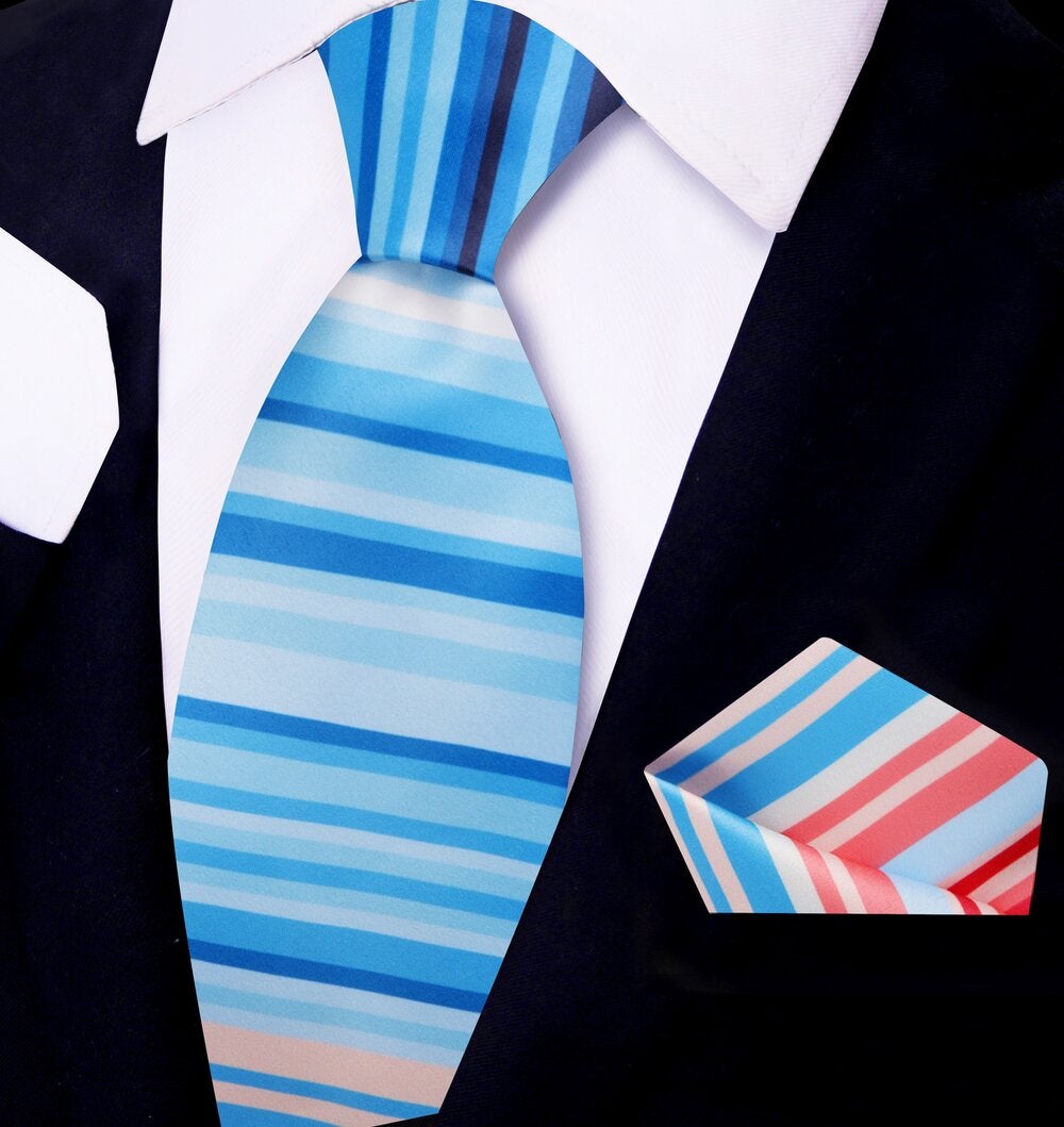Red blue stripe tie and square