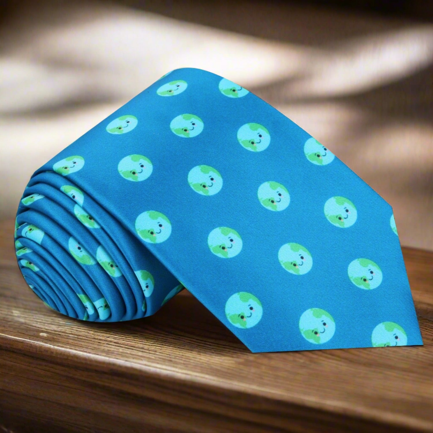 Light Blue, Green Smiling Earth Tie  