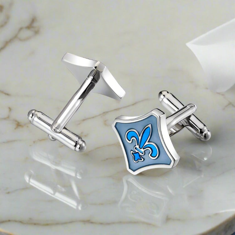 Alt View: Chrome with Blue Fleur De Lis Cufflinks