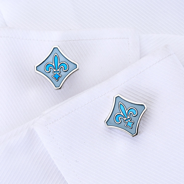 Chrome with Blue Fleur De Lis Cufflinks On Sleeve