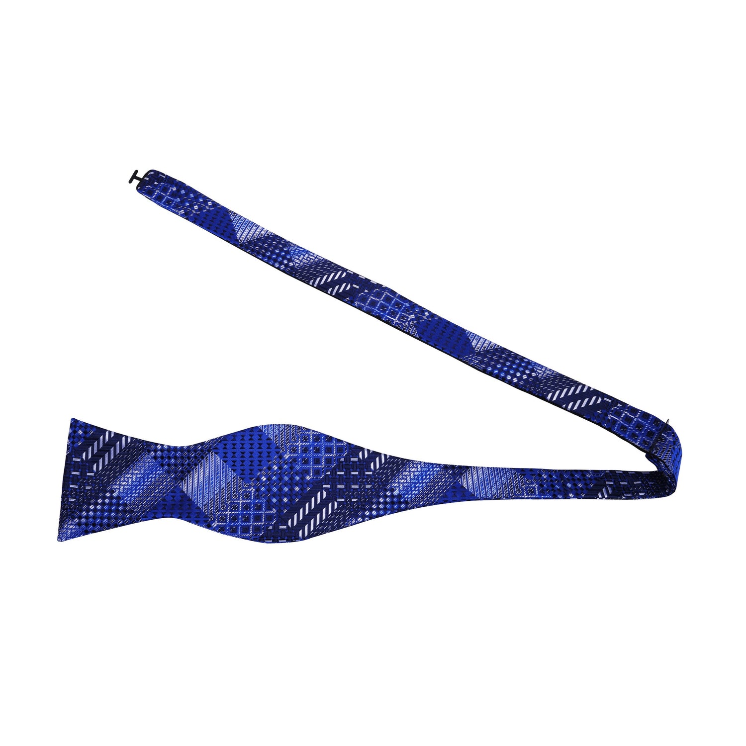 Untied: A Blue Abstract Diamond Shape Pattern Silk Self Tie Bow Tie