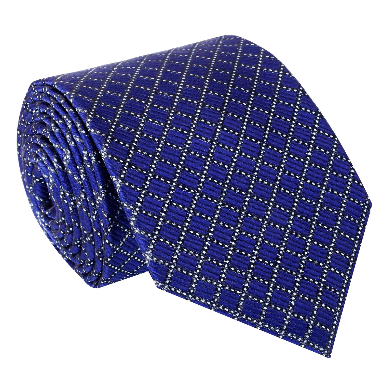 A Dark Blue Geometric Diamond Pattern Silk Necktie 