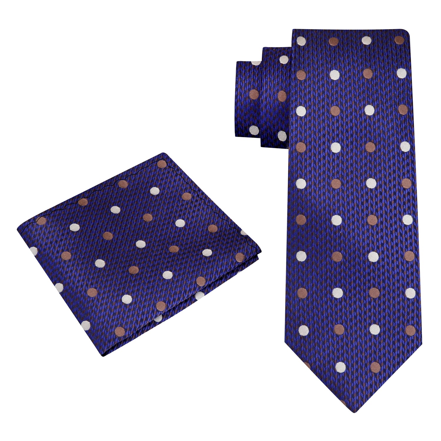 View 2: Dark Blue, Gold and Brown Polka Tie and Square