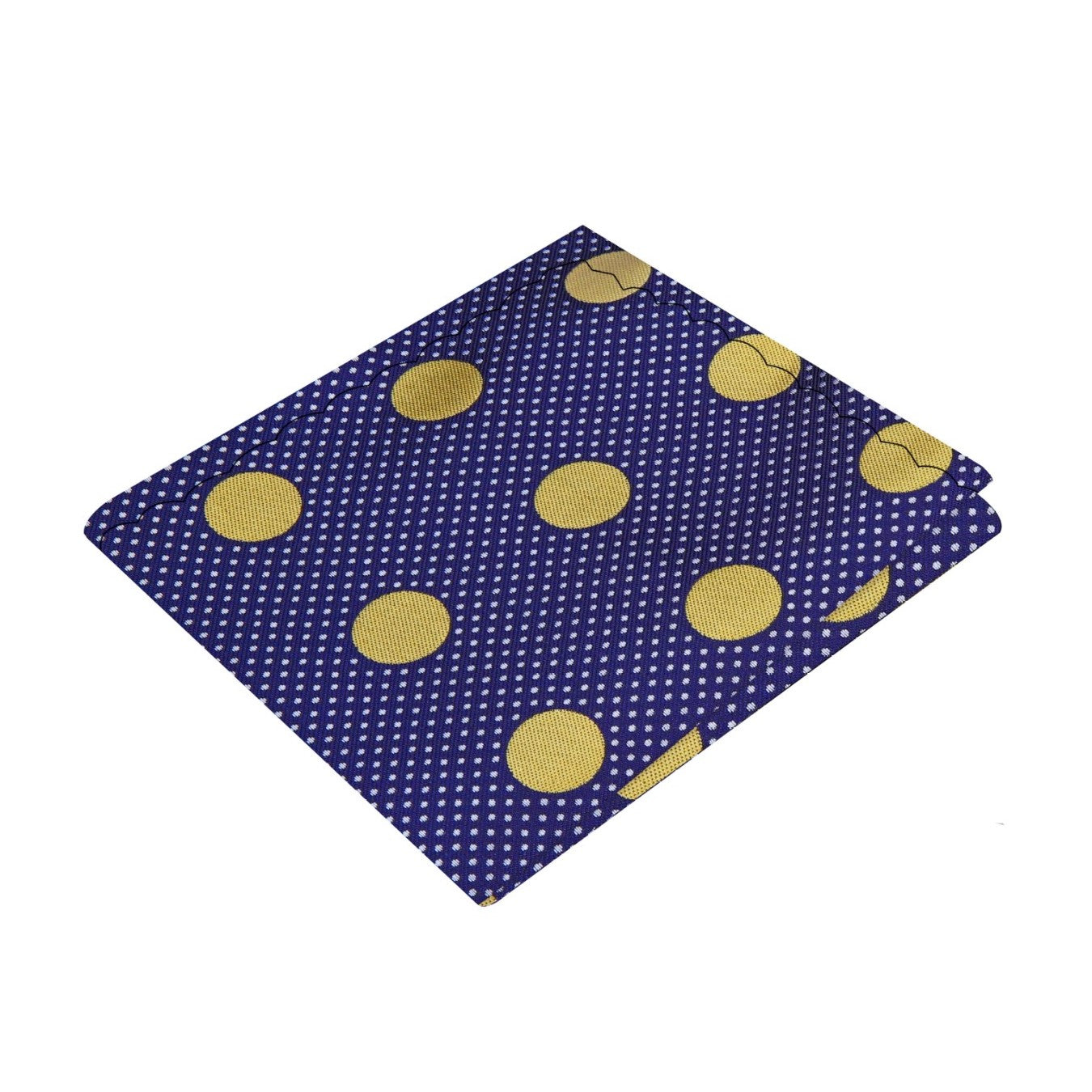 A Dark Blue, Gold Dot Pattern Silk Pocket Square