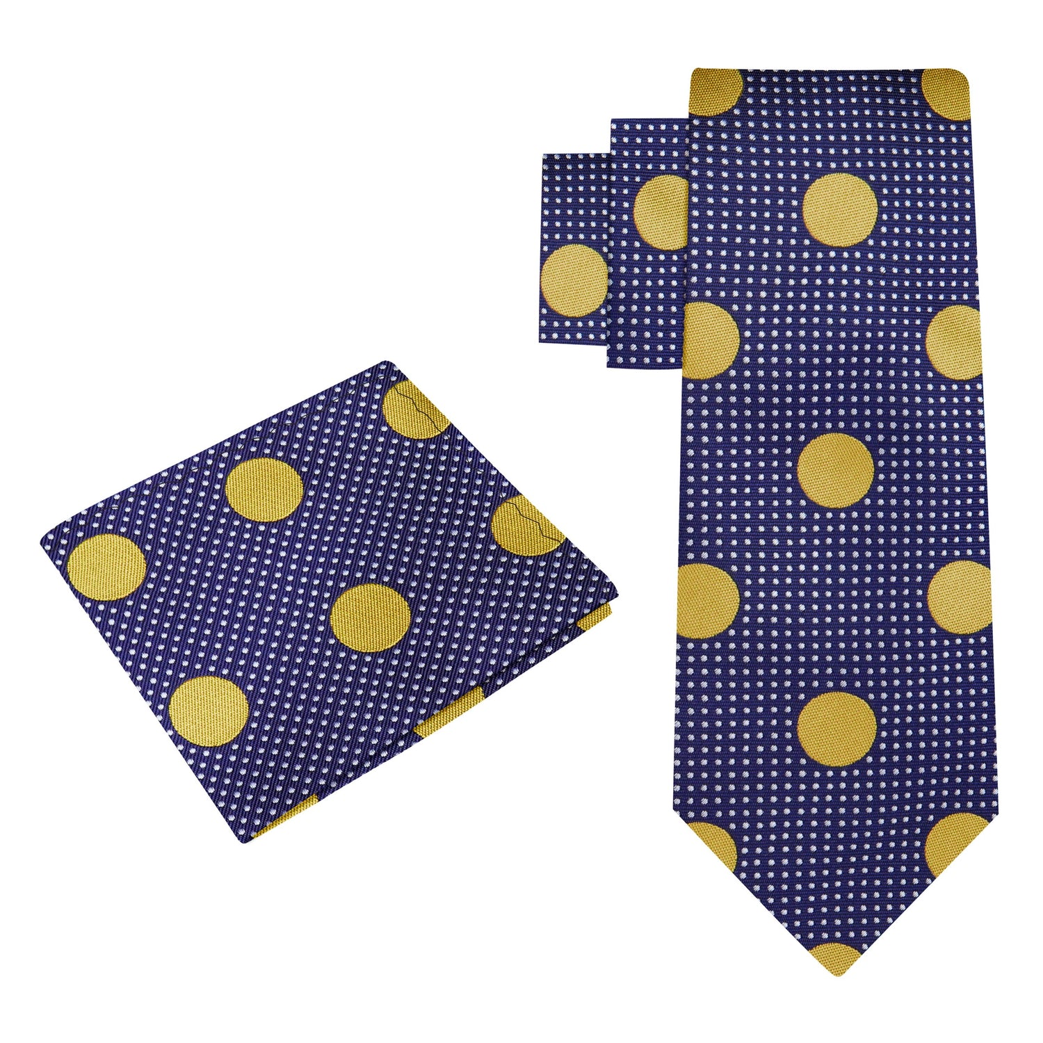 Alt view: blue gold polka tie and square
