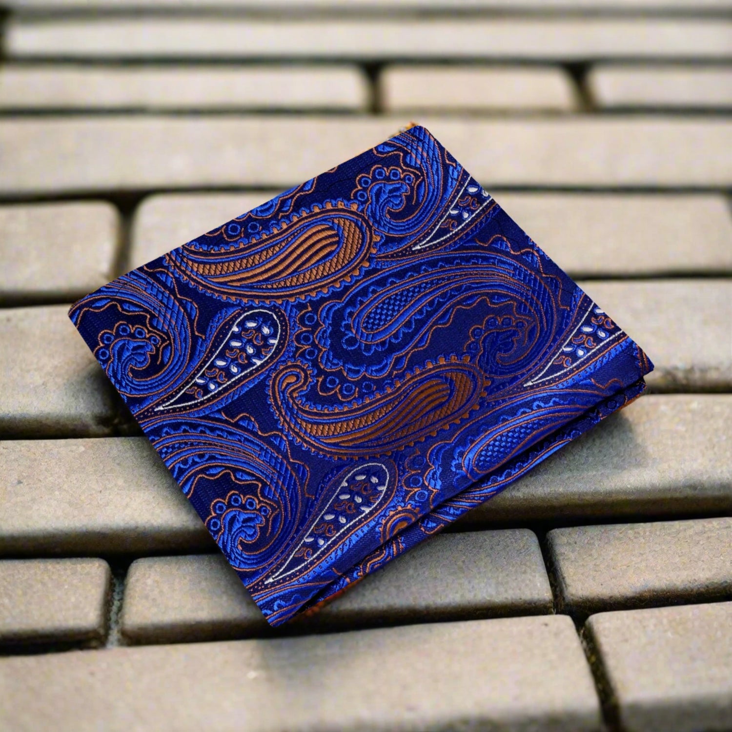 Blue, Golden Brown Paisley Pocket Square