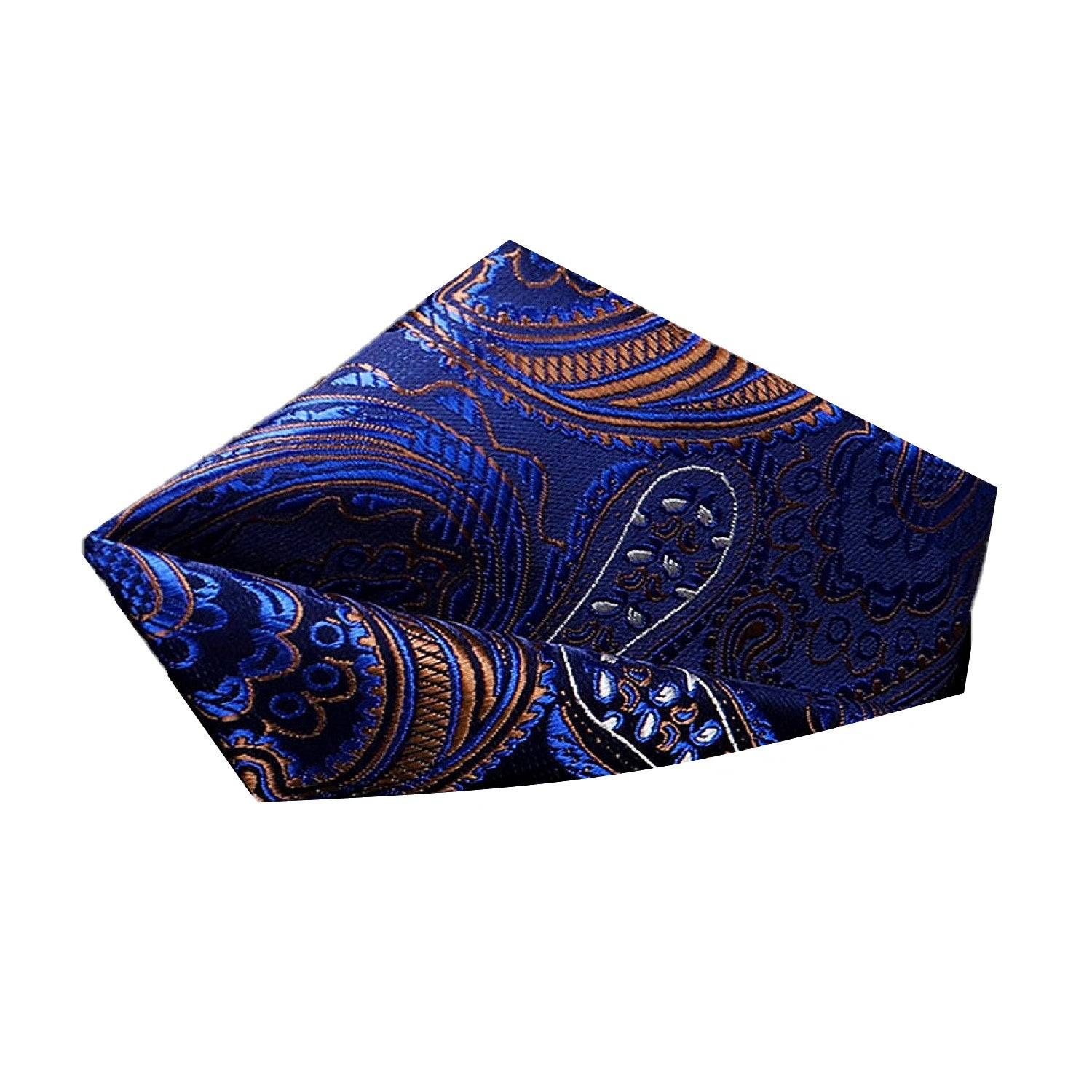 View 2: Blue, Golden Brown Paisley Pocket Square
