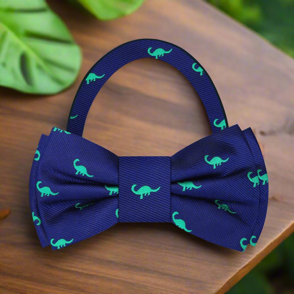 Pre Tied: Blue, Green Brontosaurus Bow Tie  