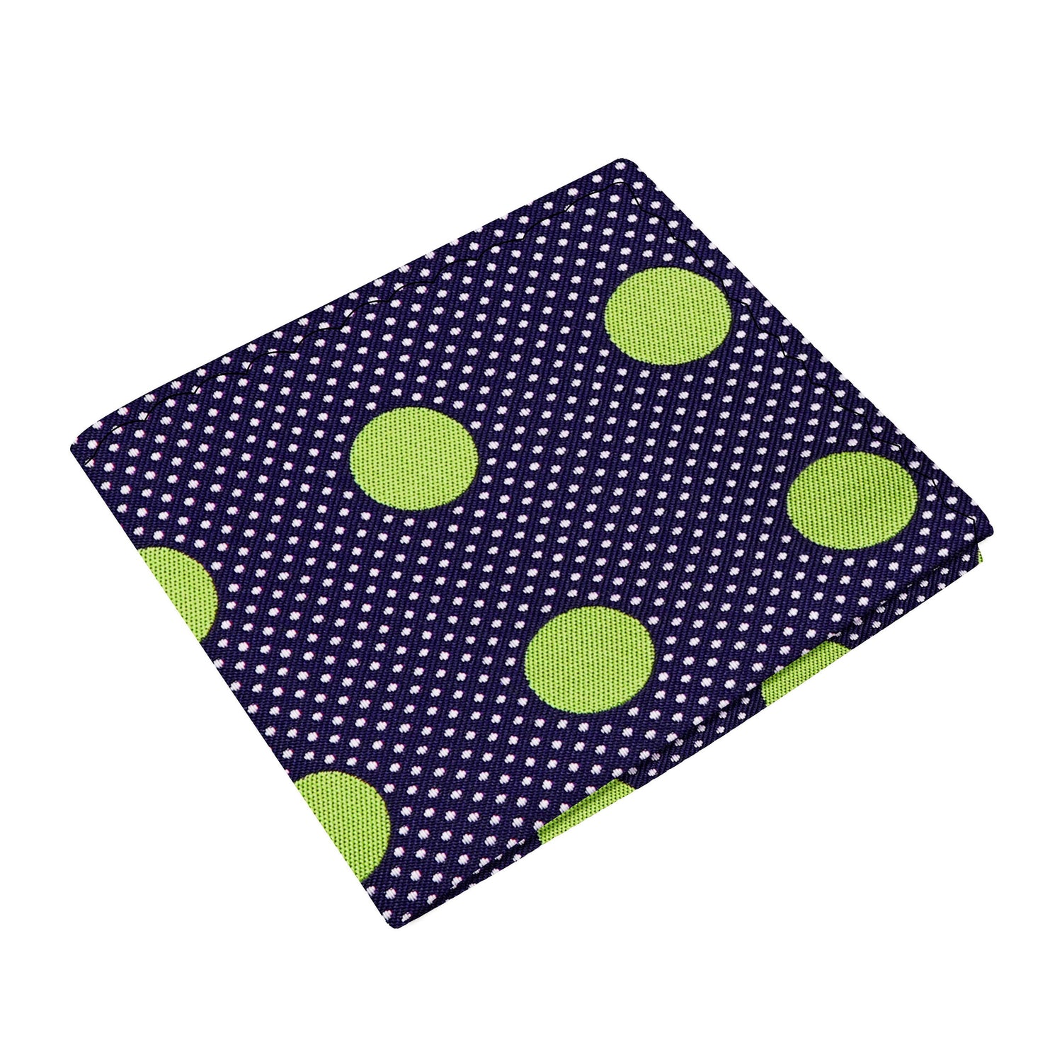 A Dark Blue, Green Dot Pattern Silk Pocket Square