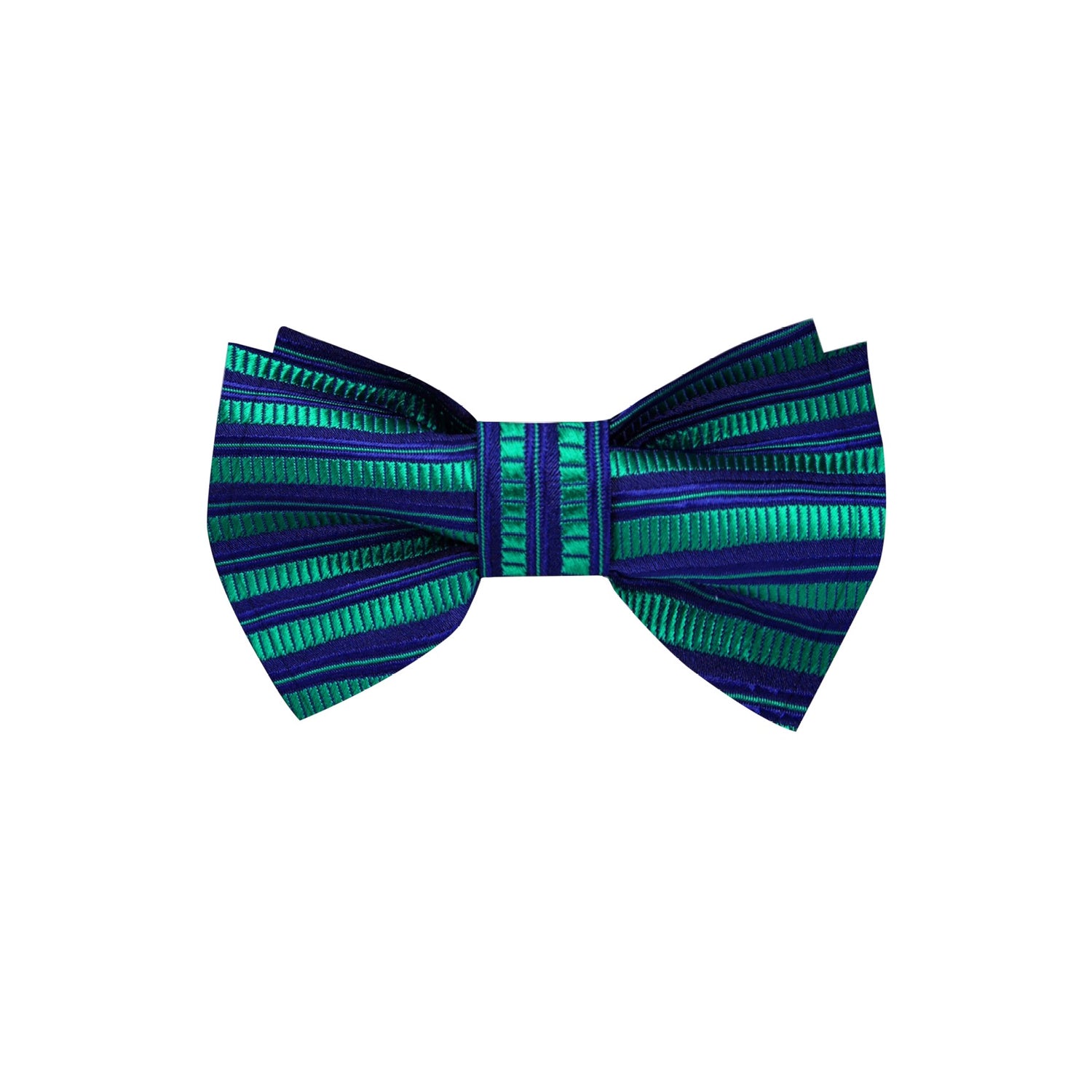 A Green, Blue Stripe Pattern Silk Self Tie Bow Tie 