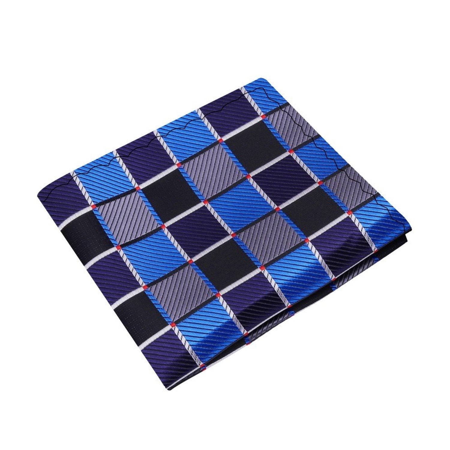 A Blue, Grey, Black Geometric Squares Pattern Silk Pocket Square