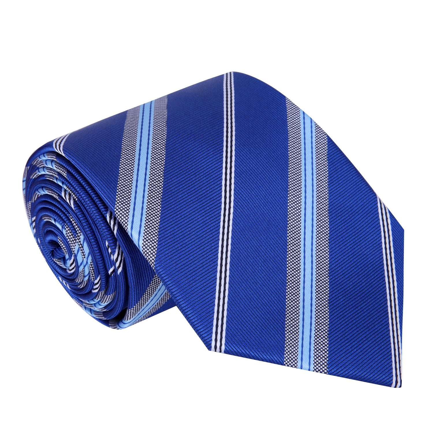 A Blue, Grey, White Stripe Pattern Silk Necktie 