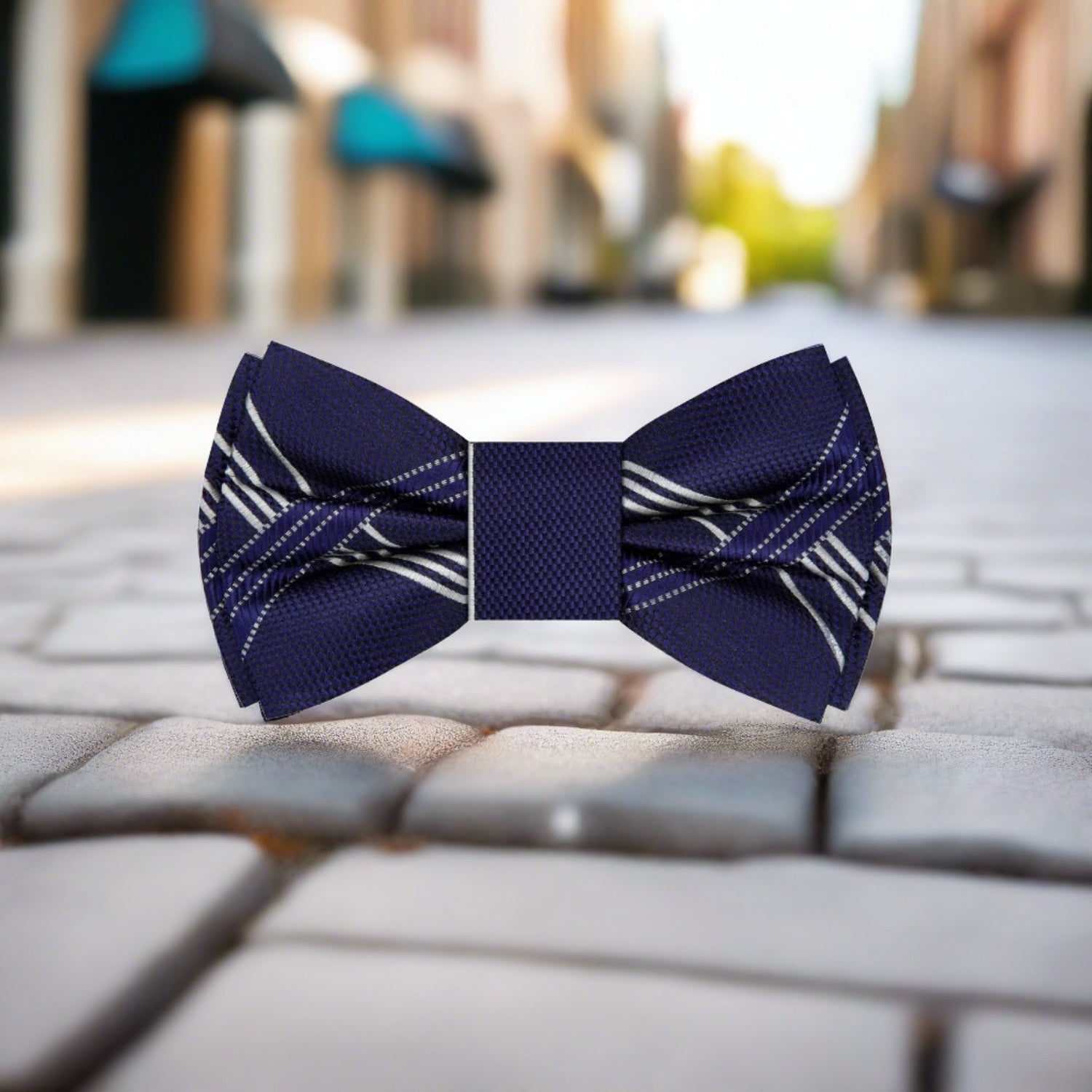 Blue, Grey Intersecting Lines Bow Tie  