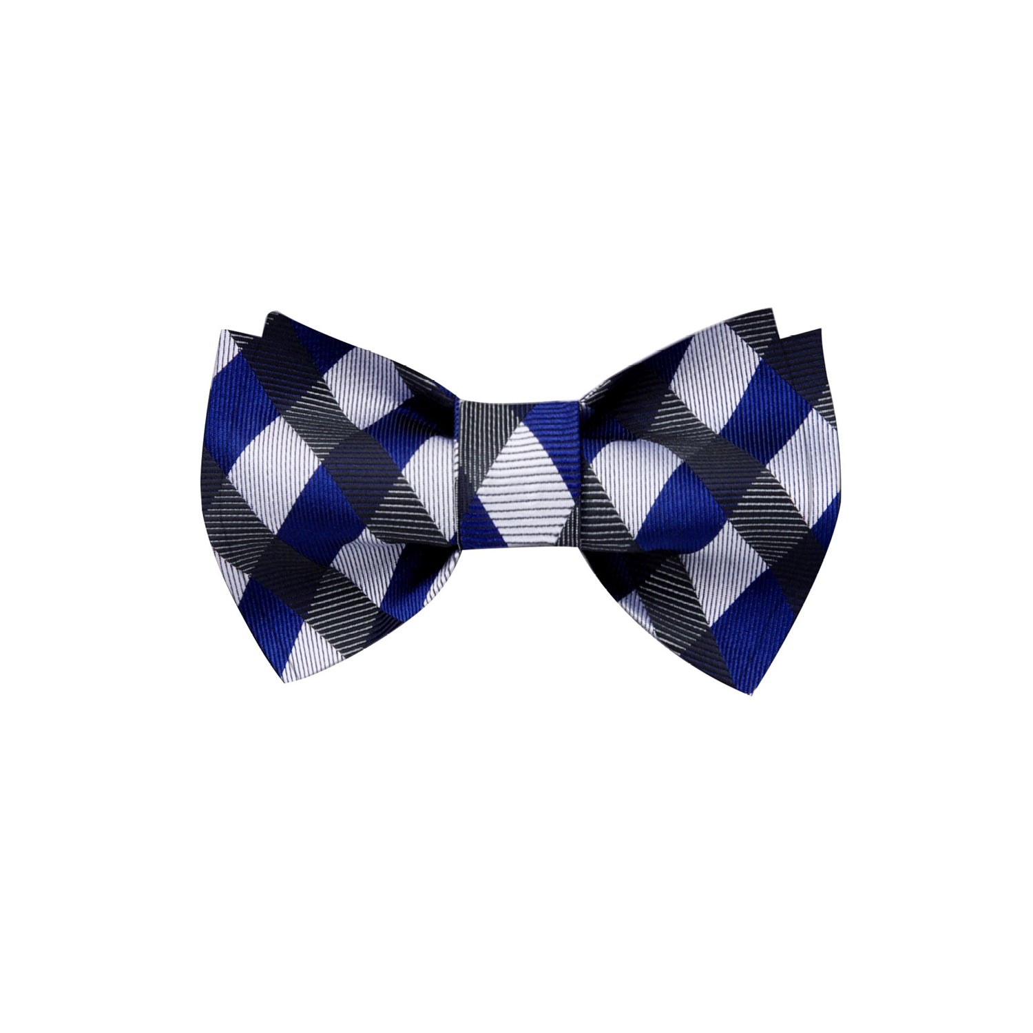 A Grey, Blue Geometric Pattern Silk Pre Tied Bow Tie, 