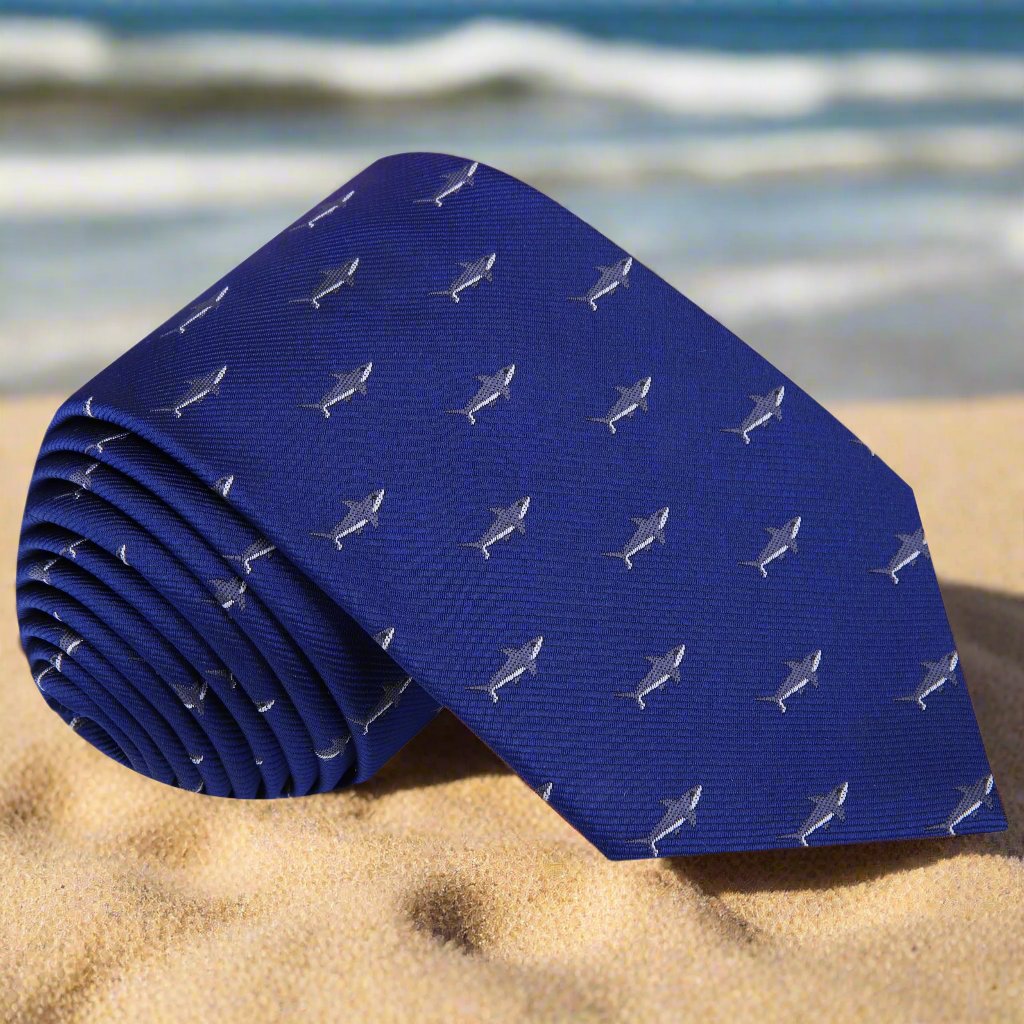 Deep Blue, Grey, White Great White Shark Tie 