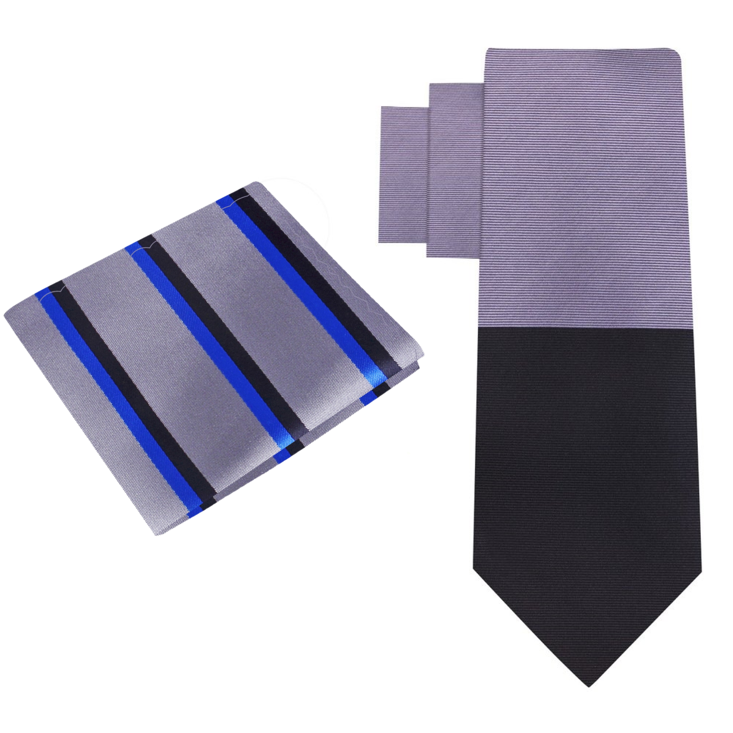 Alt View: Grey, Black, Blue Stripe Tie and Accenting Stripe Square