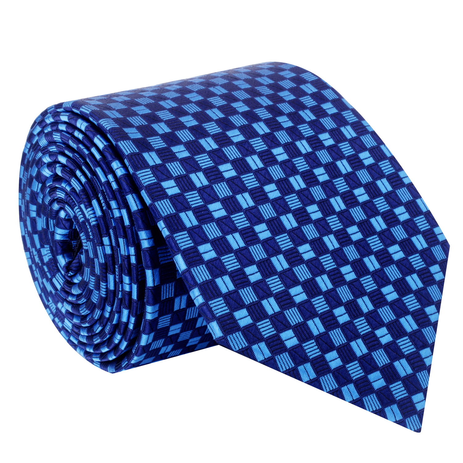 Blue Geometric Silk Necktie  