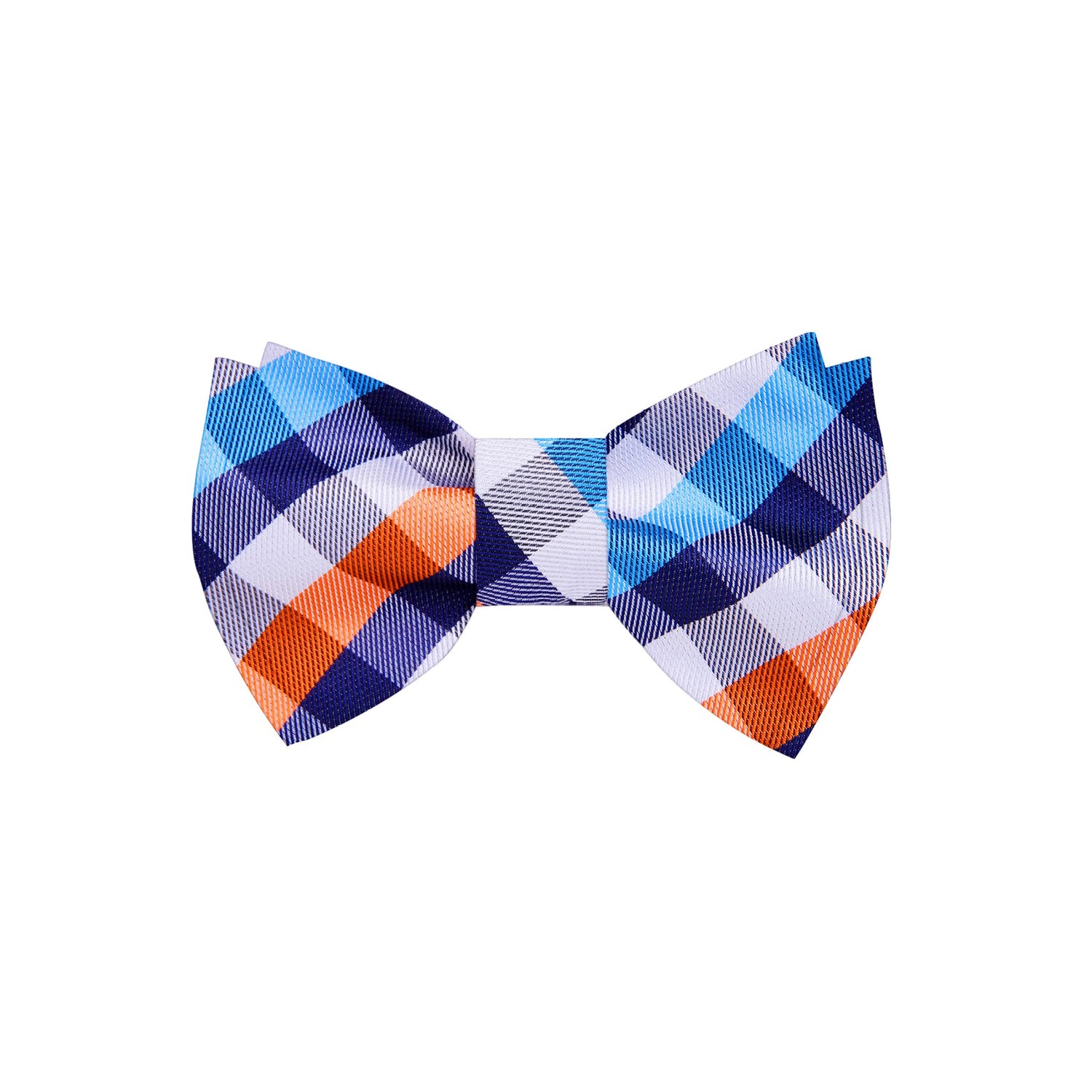 A Orange, White, Blue Geometric Check Pattern Silk Self Tie Bow Tie