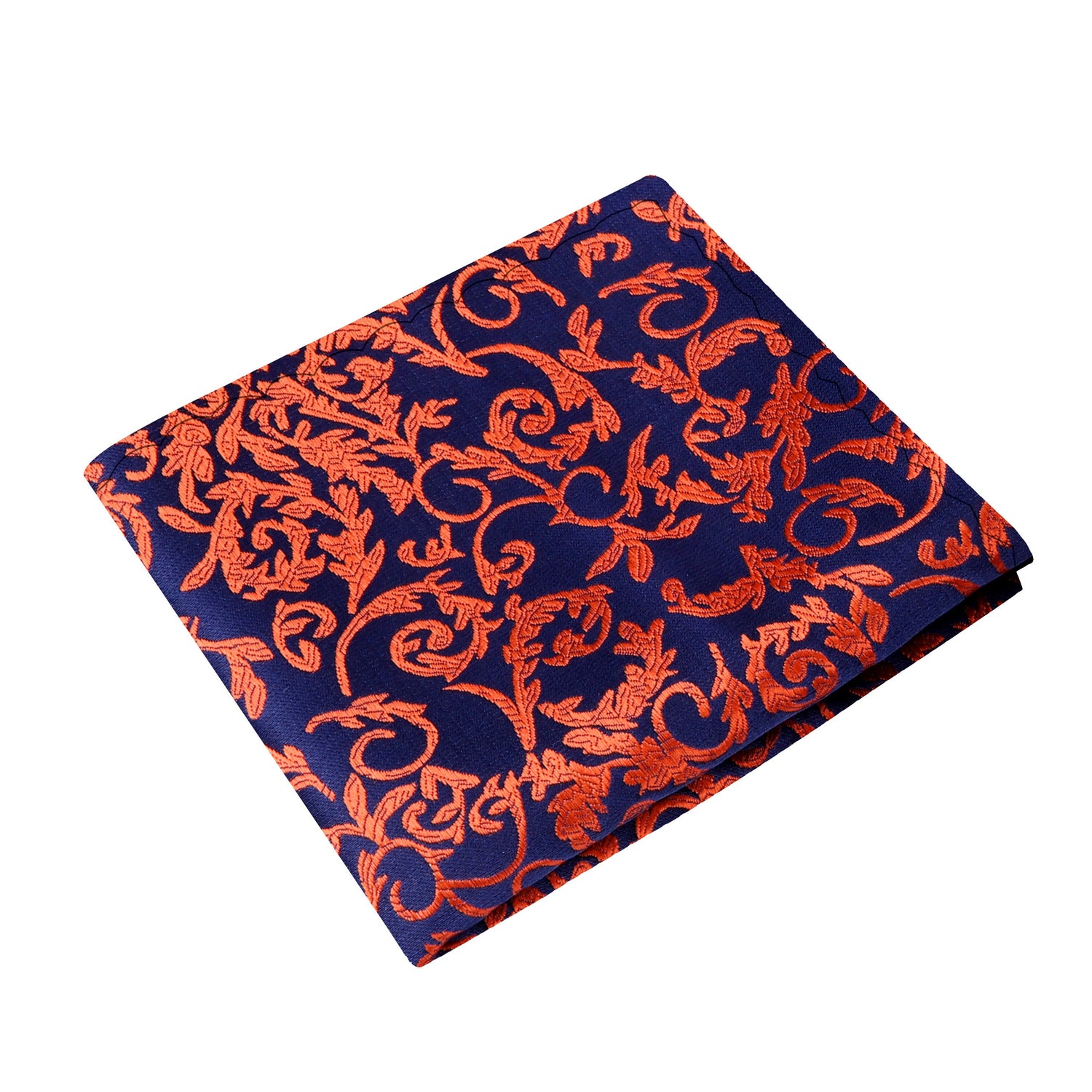 A Blue, Orange Intricate Floral Pattern Silk Pocket Square
