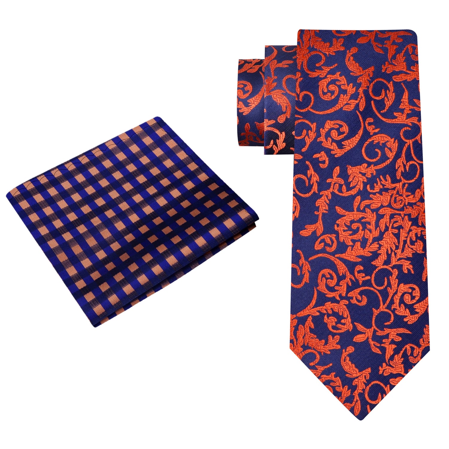 Alt View: Blue, Orange Floral Tie and Accenting Square||Blue, Orange