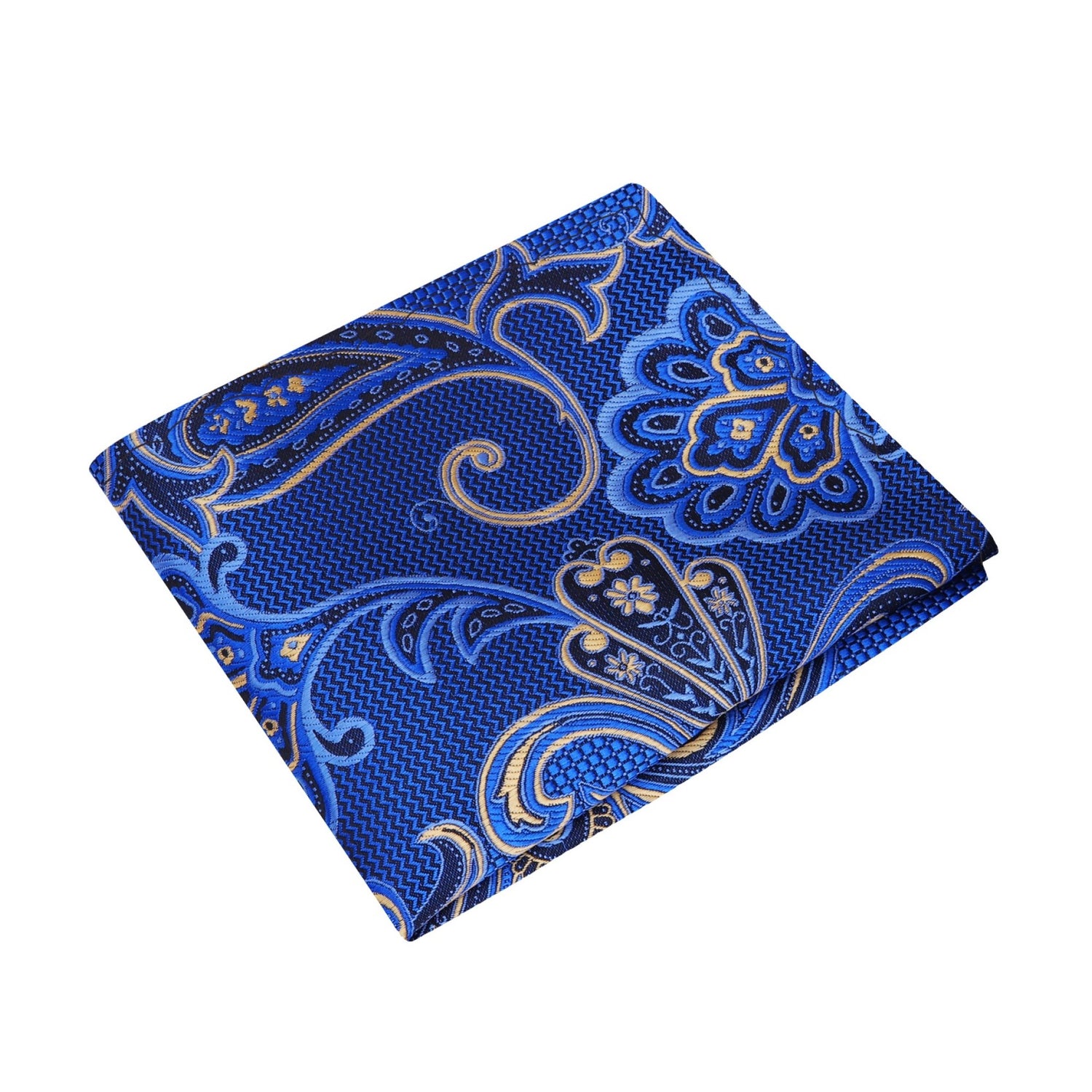 A Blue, Black, Gold Paisley Pattern Silk Pocket Square