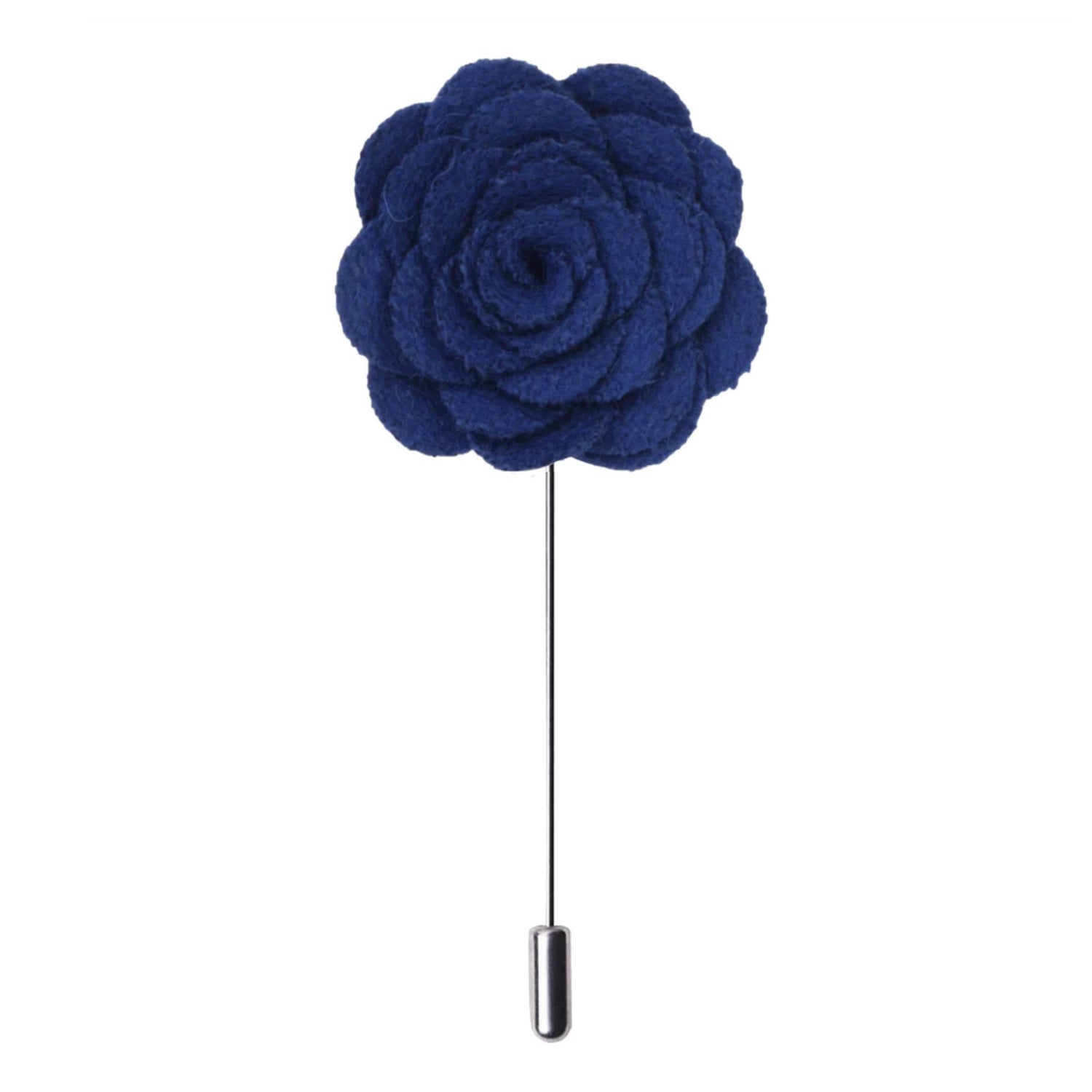 A Solid Blue Wide Petal Flower Shaped Lapel Pin||Deep Blue