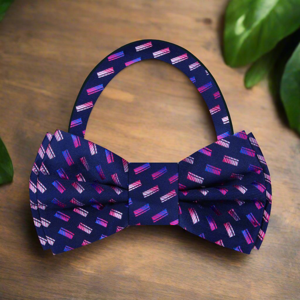 Pre Tied View: Blue, Pink Geometric Bow Tie