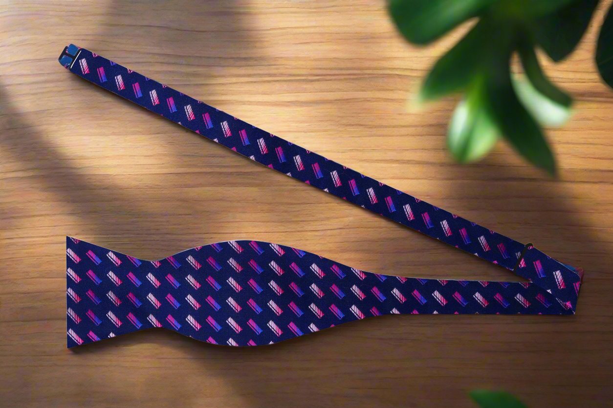 Self Tie View: Blue, Pink Geometric Bow Tie 