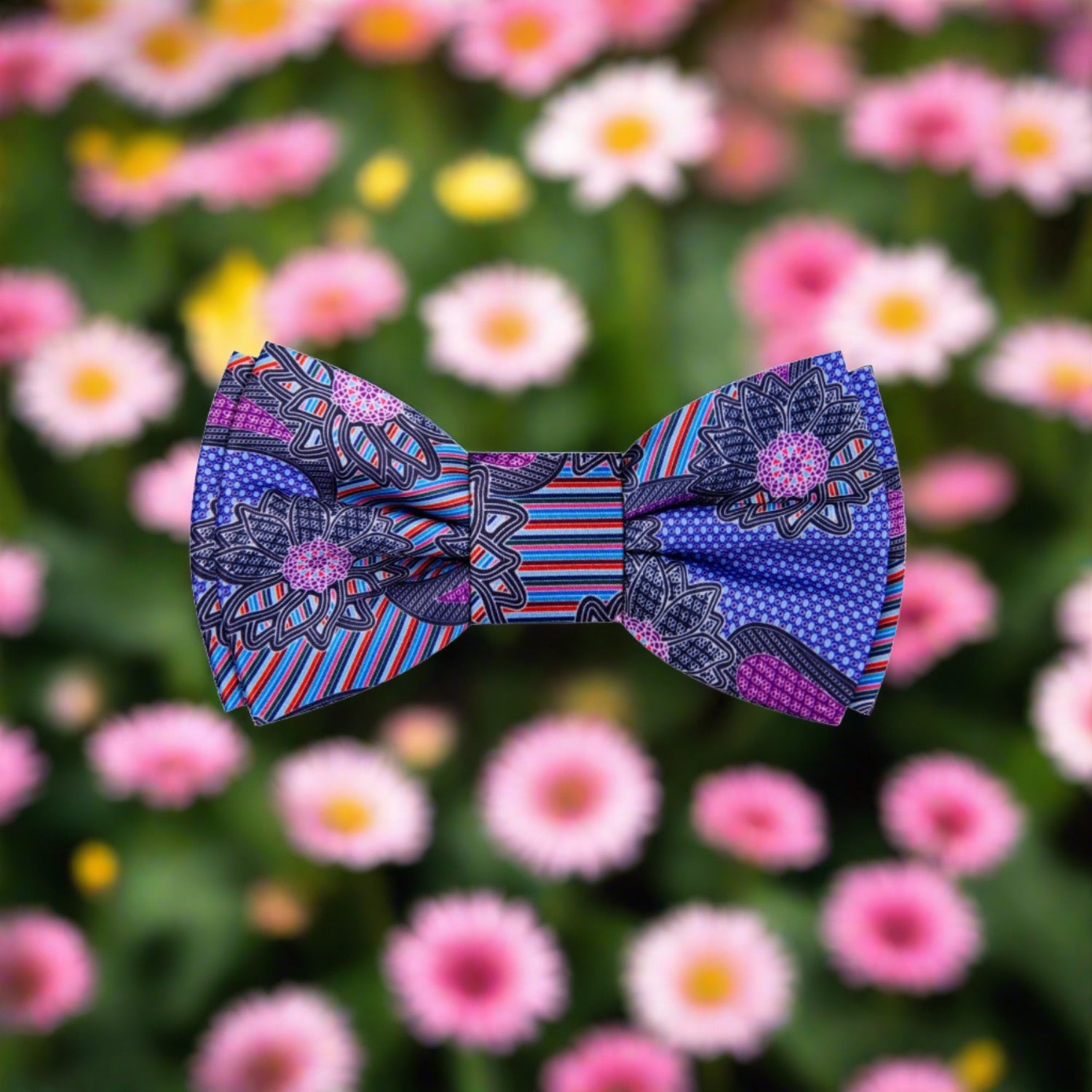 A Purple, Blue, Pink, Black Color Abstract Pattern Silk Bow Tie